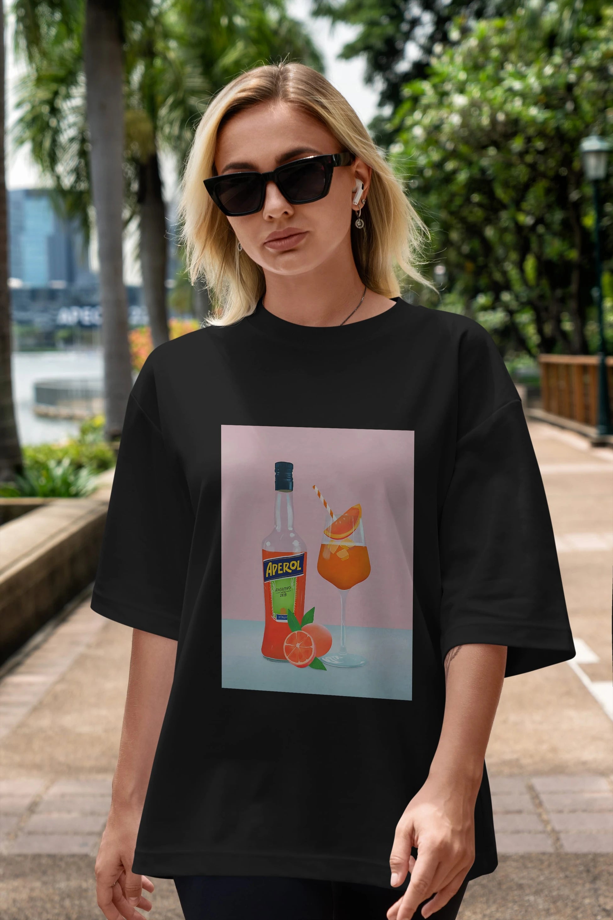 Aperol Spritz 3 Ön Baskılı Oversize t-shirt Erkek Kadın Unisex %100 Pamuk Bisiklet Yaka tişort