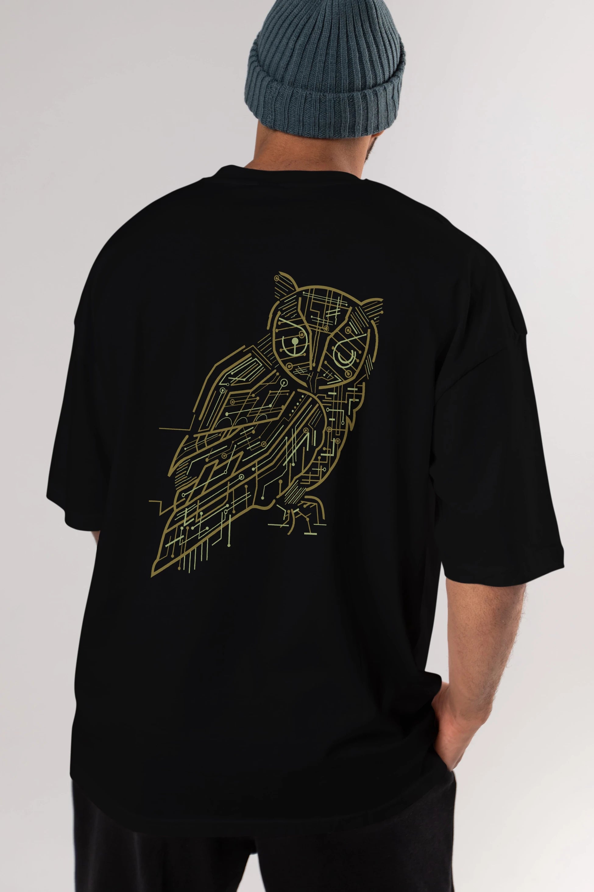 Electrical Owl Arka Baskılı Oversize t-shirt %100 pamuk Erkek Kadın Unisex