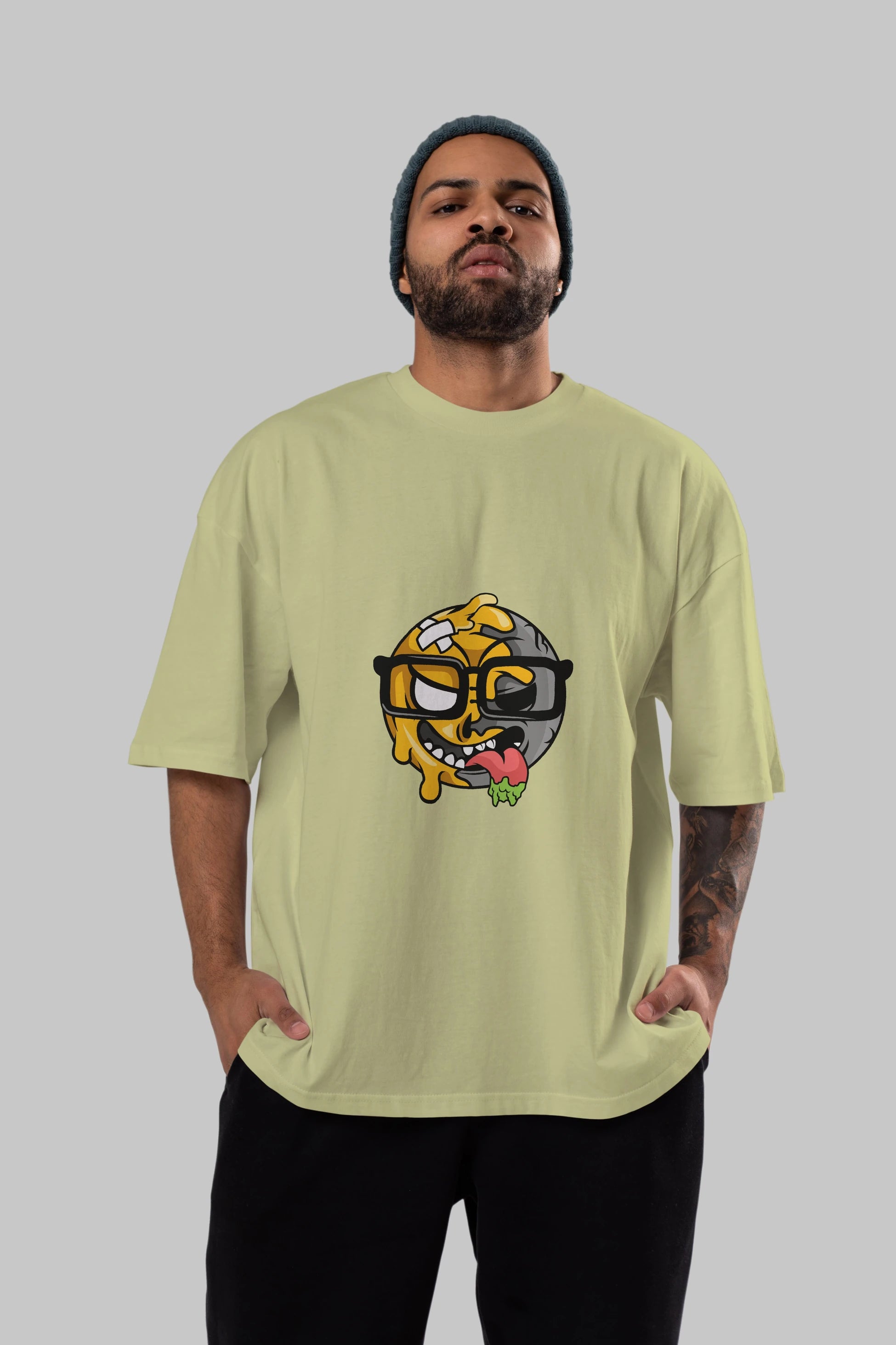 Smiley Nerd Ön Baskılı Oversize t-shirt Erkek Kadın Unisex %100 Pamuk tişort
