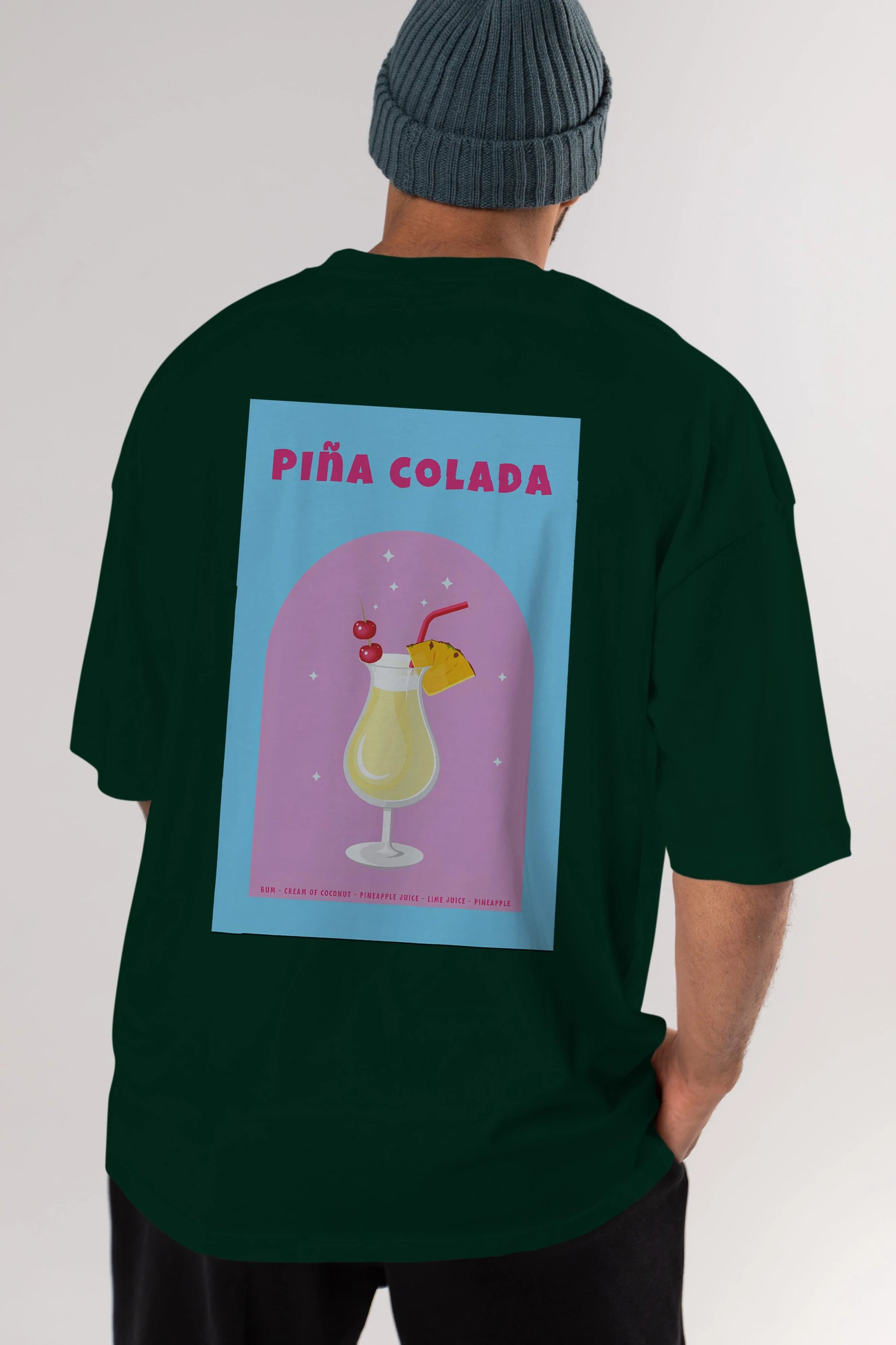 Pina Colada 2 Arka Baskılı Oversize t-shirt Erkek Kadın Unisex %100 Pamuk Bisiklet Yaka tişort