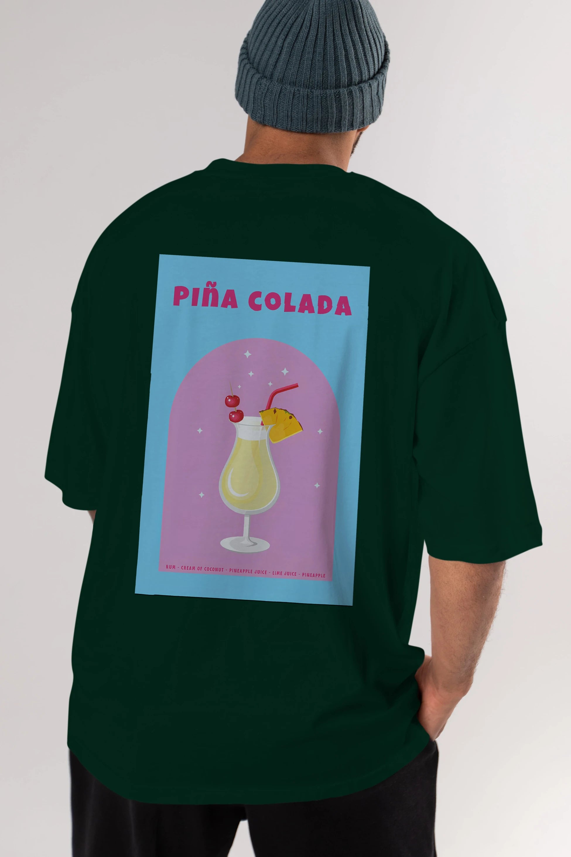 Pina Colada 2 Arka Baskılı Oversize t-shirt Erkek Kadın Unisex %100 Pamuk Bisiklet Yaka tişort