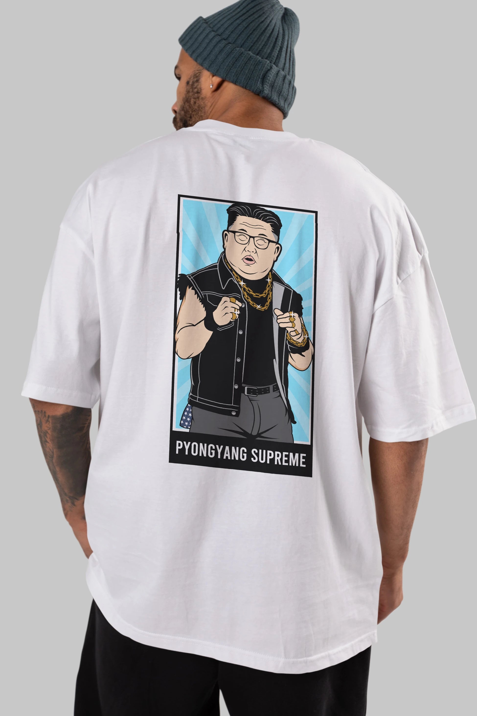 Kim Jong Un Pyongyang Supreme Arka Baskılı Oversize t-shirt Erkek Kadın Unisex %100 Pamuk tişort