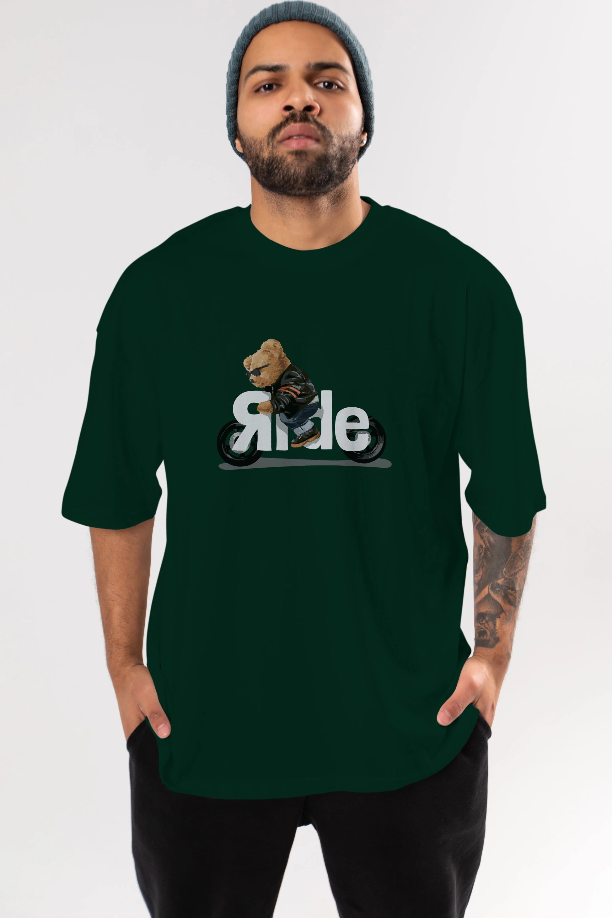 Teddy Bear Ride Ön Baskılı Oversize t-shirt Erkek Kadın Unisex %100 Pamuk