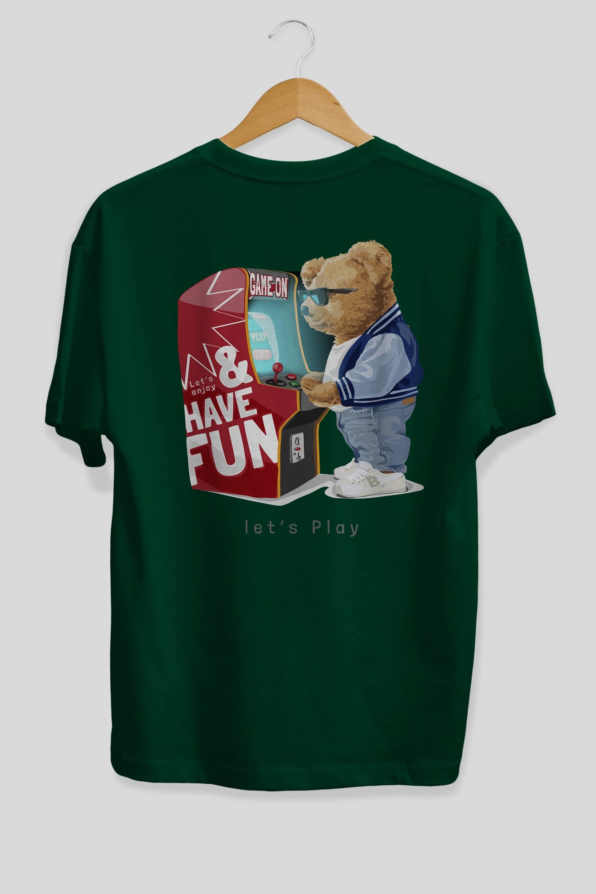 Teddy Bear Lets Play Arka Baskılı Oversize t-shirt Erkek Kadın Unisex %100 Pamuk