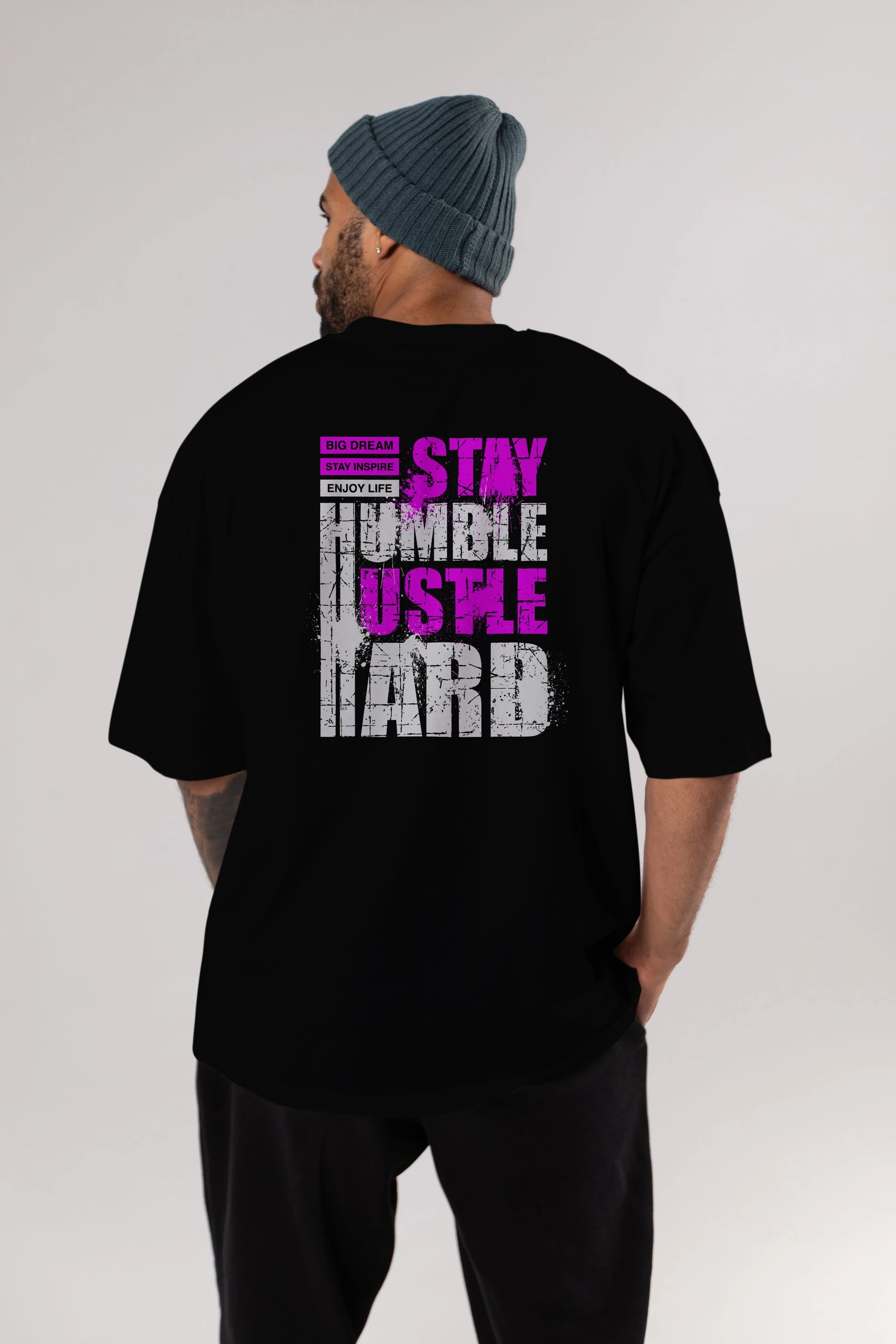 Stay Hustle Arka Baskılı Oversize t-shirt Erkek Kadın Unisex