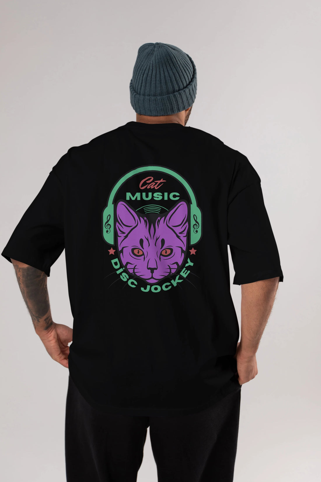 Cat Music Arka Baskılı Oversize t-shirt Erkek Kadın Unisex