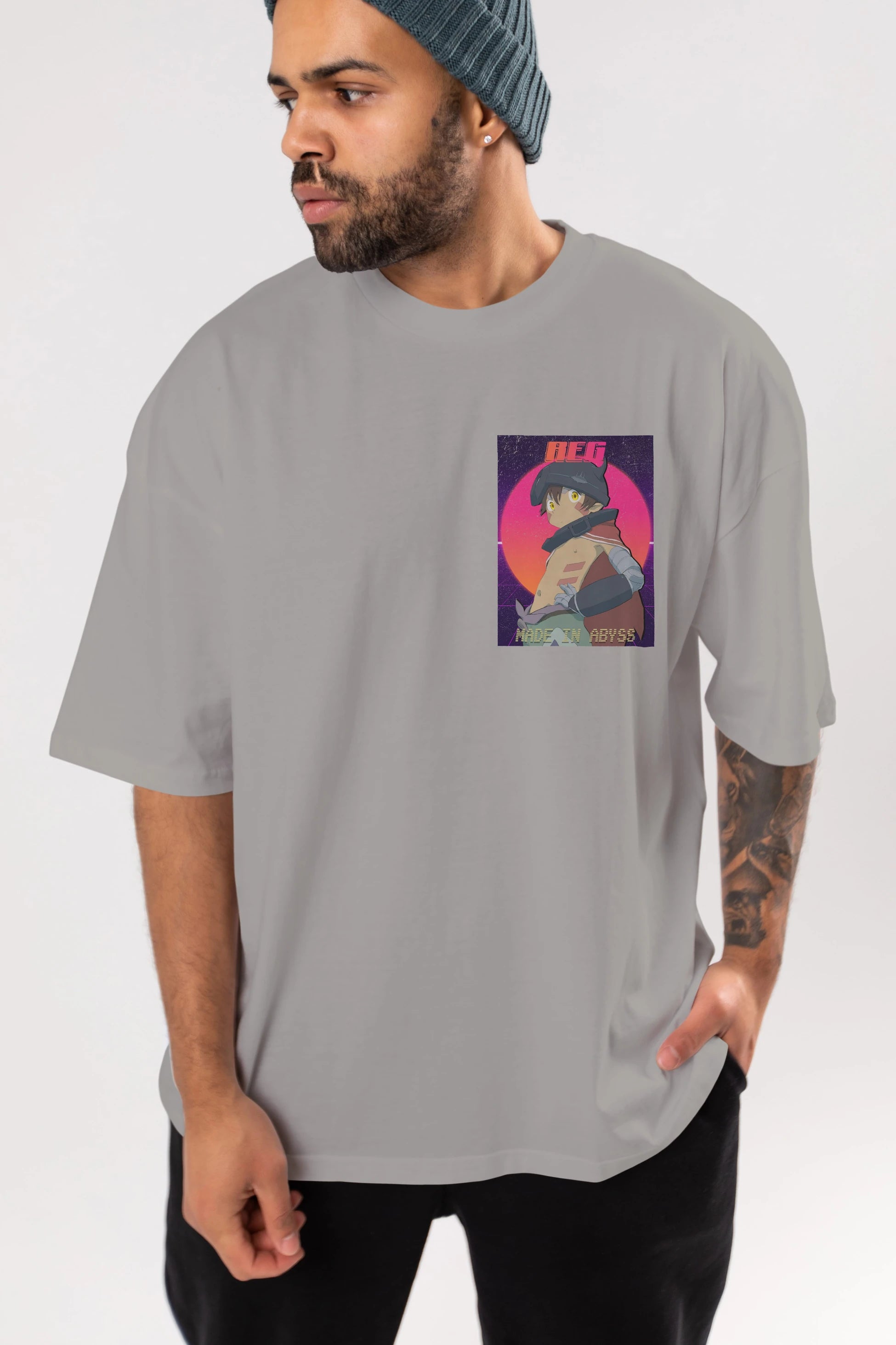 Reg 7 Ön Sol Baskılı Oversize t-shirt Erkek Kadın Unisex %100 Pamuk Bisiklet Yaka tişort