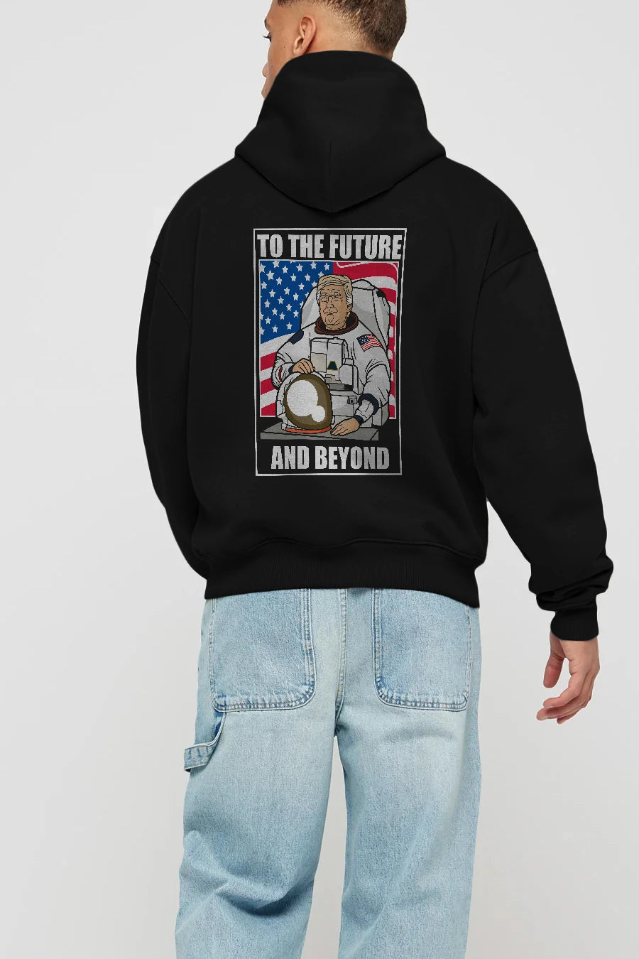Trumpstronaut Arka Baskılı Hoodie Oversize Kapüşonlu Sweatshirt Erkek Kadın Unisex