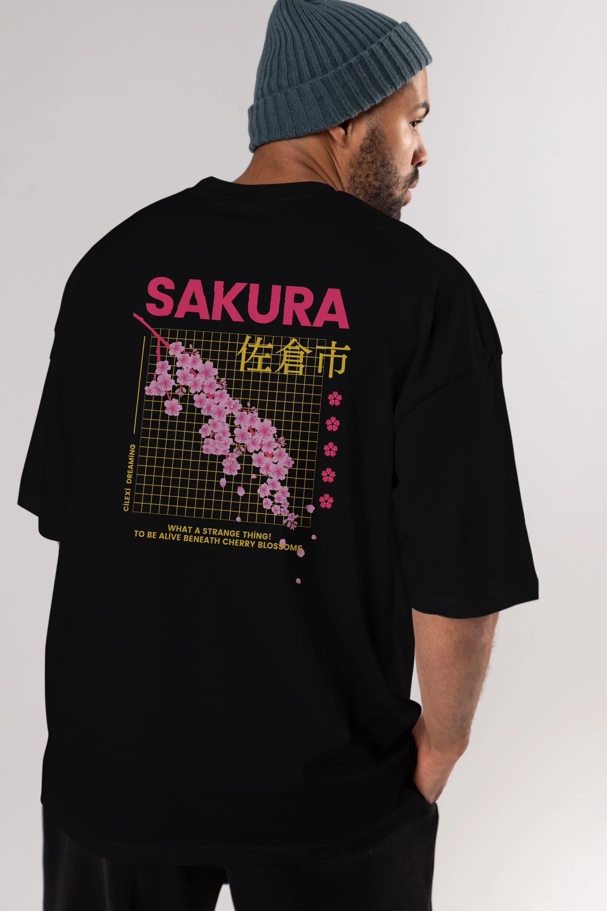 Sakura Streetwear Arka Baskılı Oversize t-shirt Erkek Kadın Unisex
