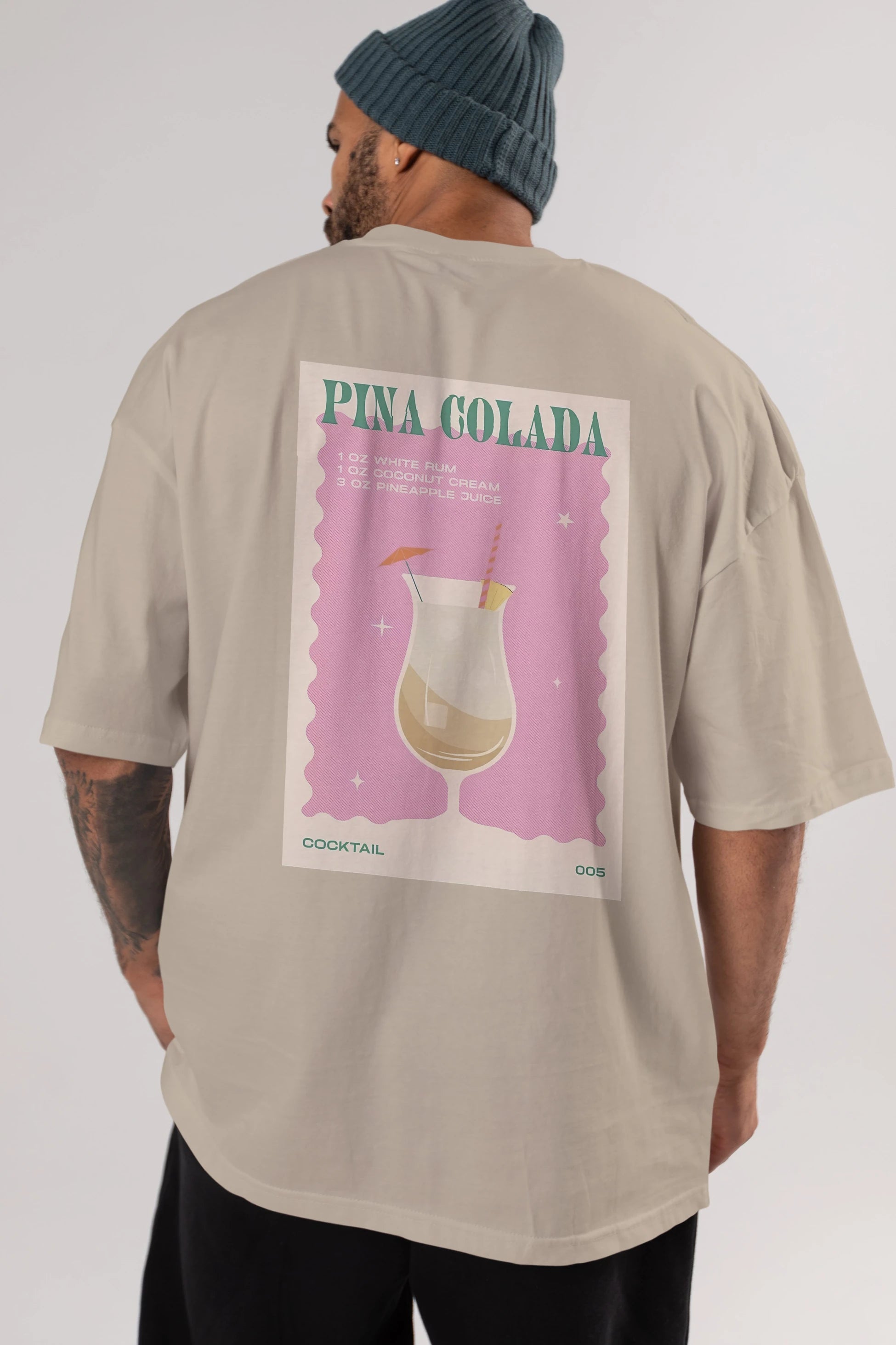 Pina Colada 3 Arka Baskılı Oversize t-shirt Erkek Kadın Unisex %100 Pamuk Bisiklet Yaka tişort