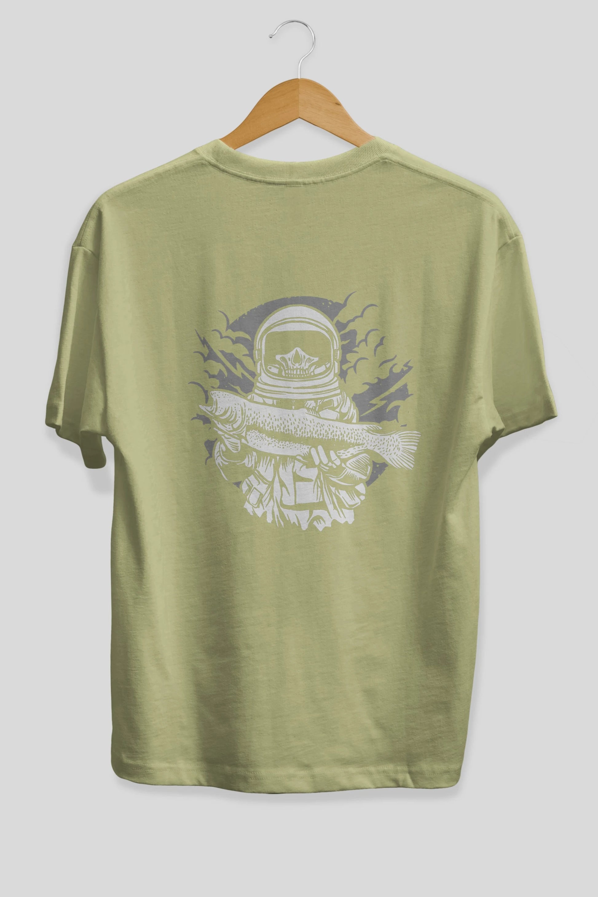 Astronaut Fishing Arka Baskılı Oversize t-shirt Erkek Kadın Unisex %100 Pamuk