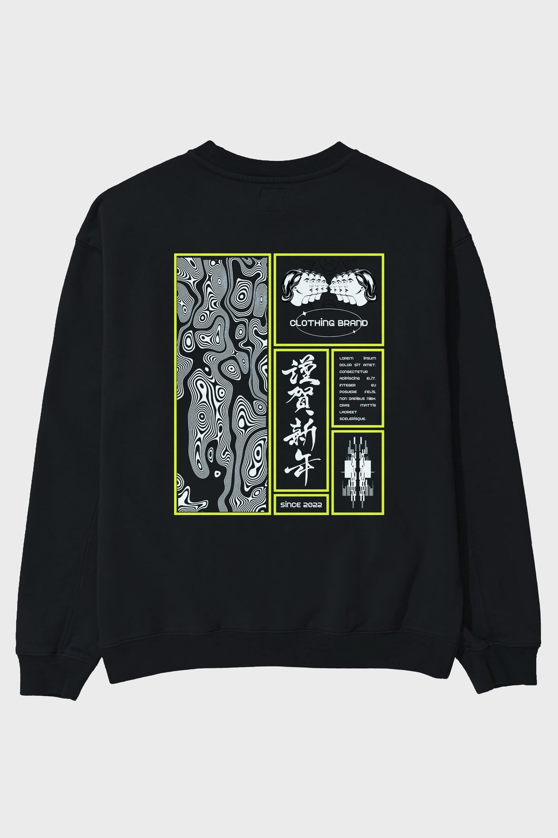 Neon Japanese Streetwear Arka Baskılı Oversize Sweatshirt Erkek Kadın Unisex