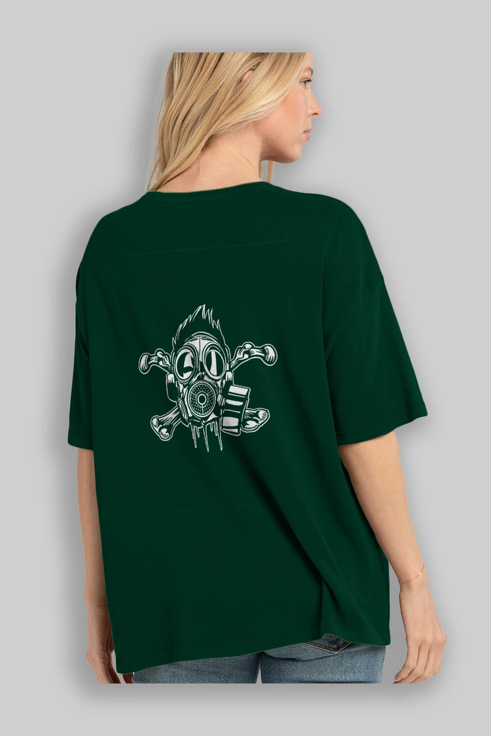 Cross Bones Gasmask Arka Baskılı Oversize t-shirt Erkek Kadın Unisex %100 Pamuk