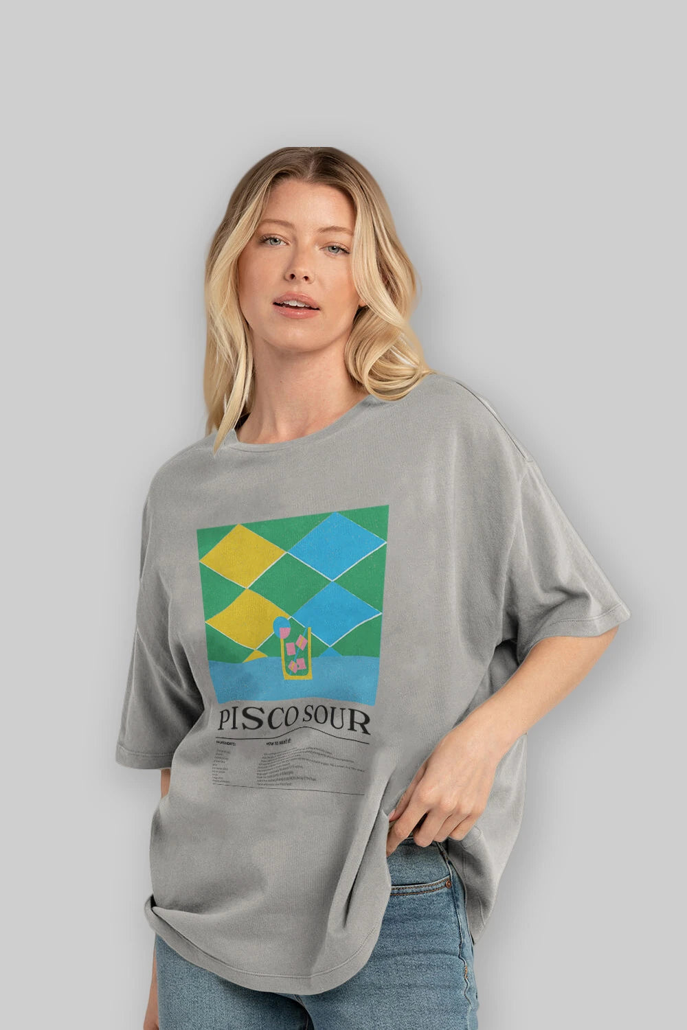 Pisco Sour Kokteyl Ön Baskılı Oversize t-shirt Erkek Kadın %100 Pamuk Bisiklet Yaka tişort