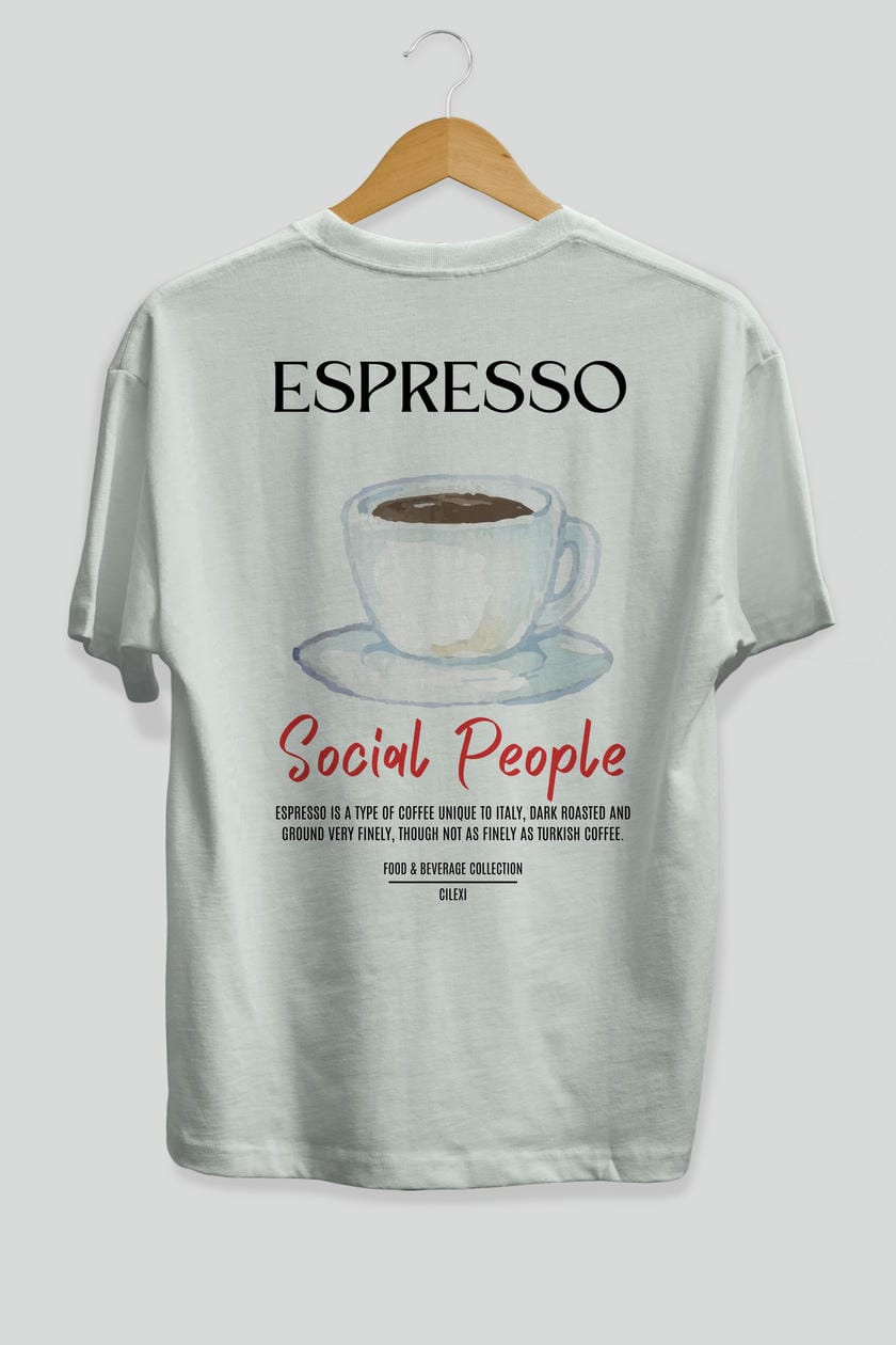 Espresso Kokteyl Serisi Baskılı Oversize t-shirt Erkek Kadın Unisex %100 Pamuk Bisiklet Yaka tişort