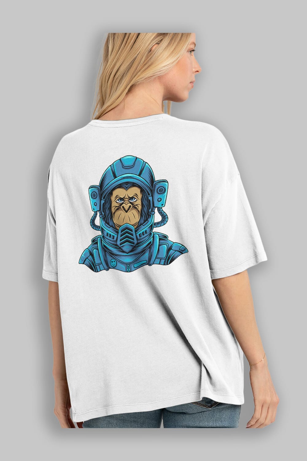 Astromonkey Arka Baskılı Oversize t-shirt Erkek Kadın Unisex