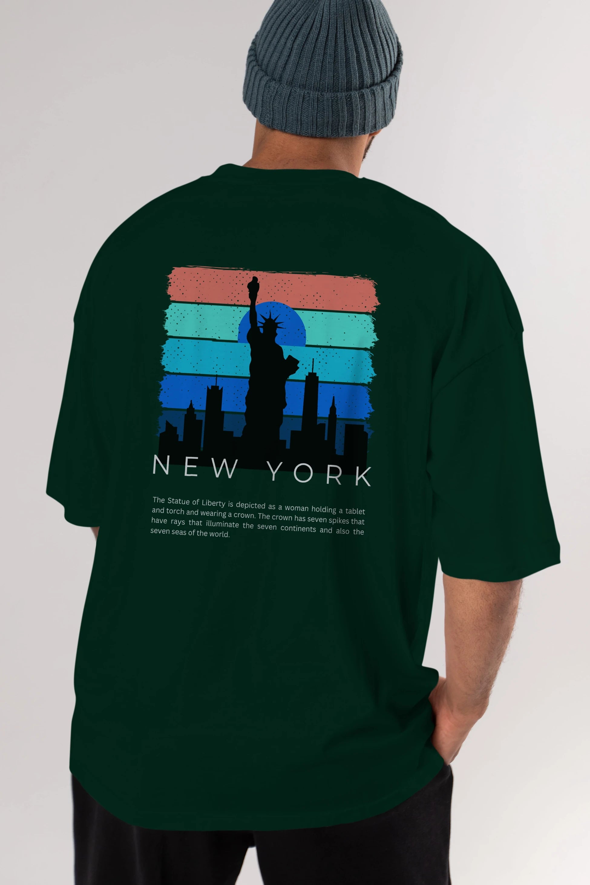 New York Yazılı Arka Baskılı Oversize t-shirt Erkek Kadın Unisex