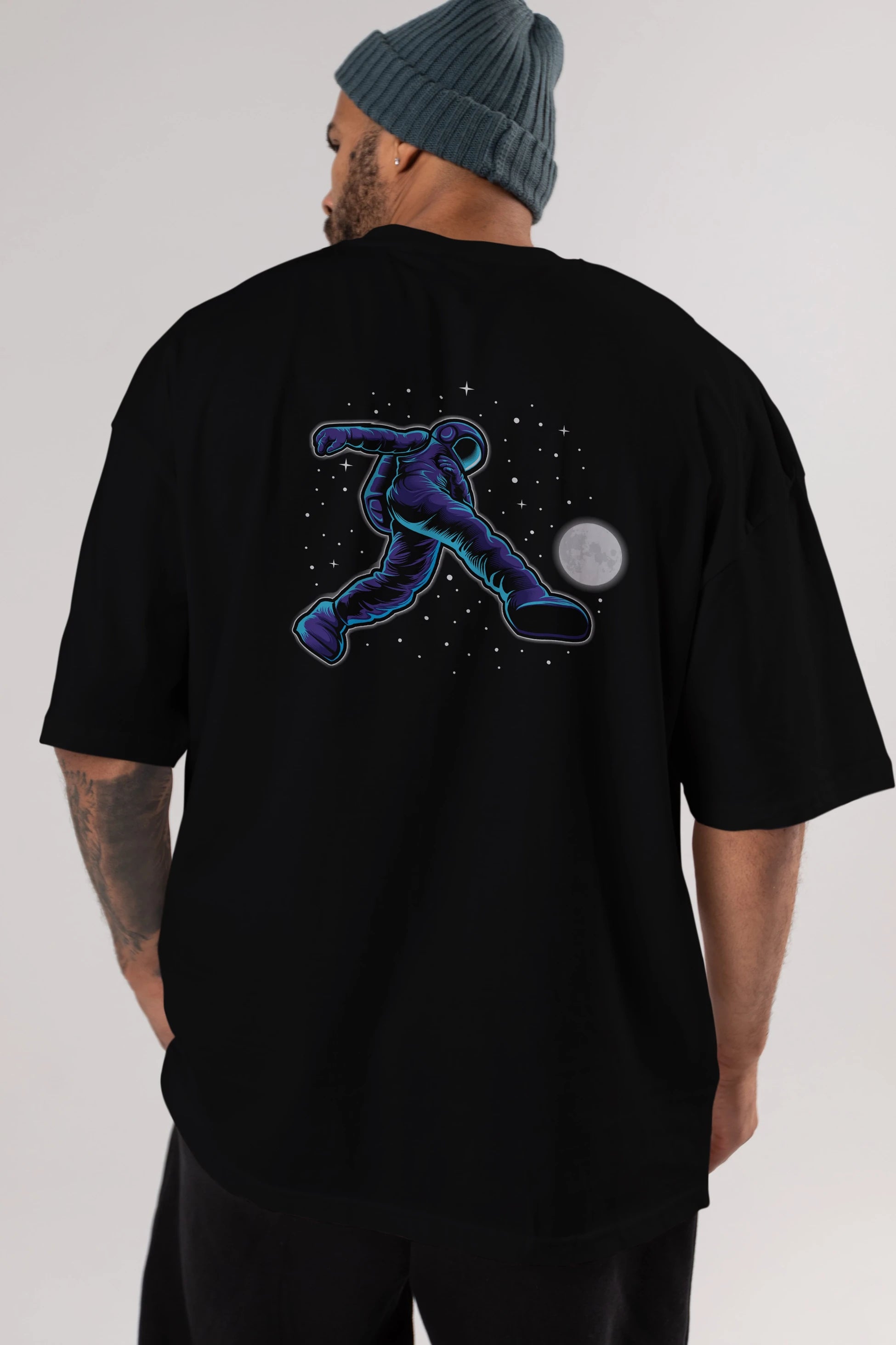 Astroball in Space Arka Baskılı Oversize t-shirt Erkek Kadın Unisex