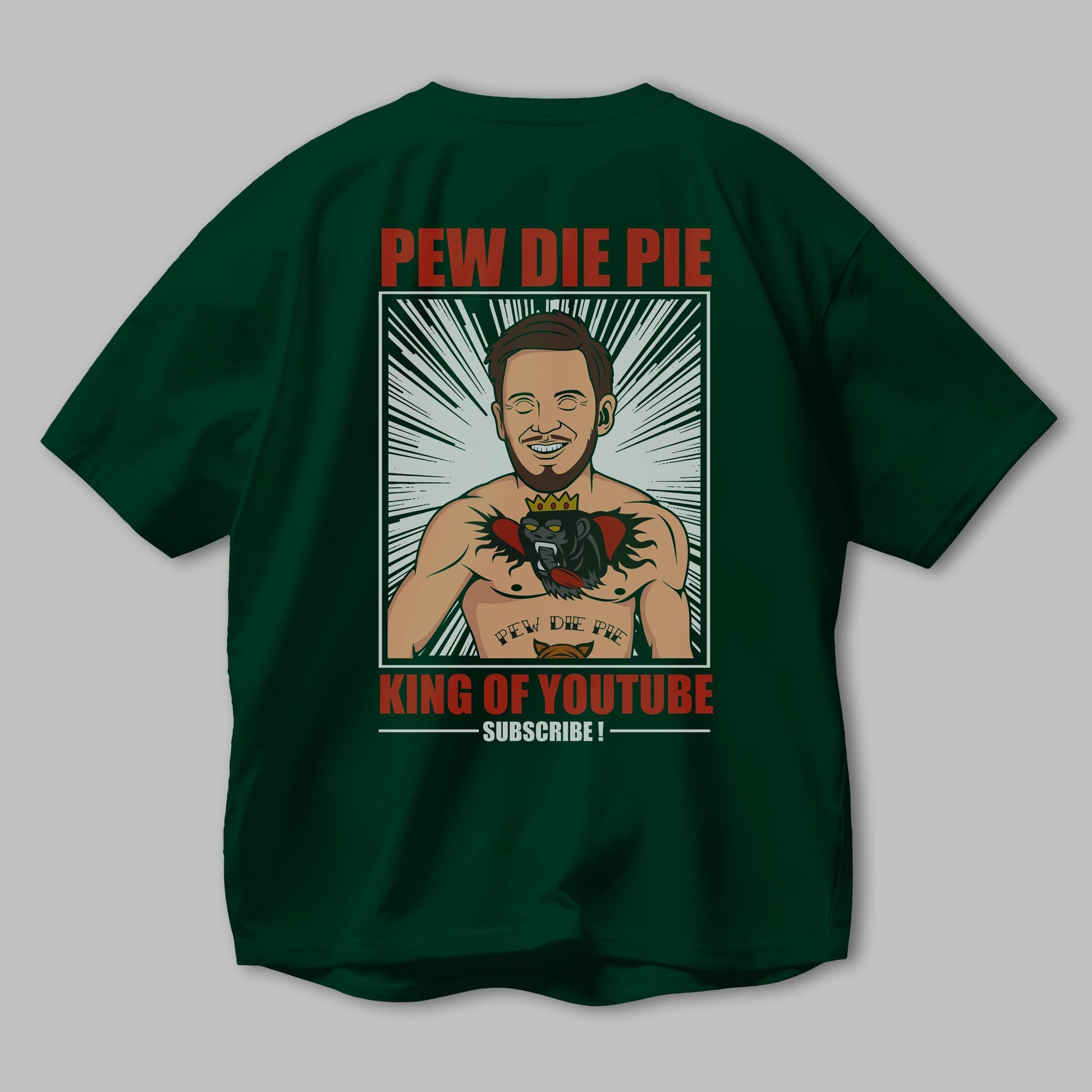 Pew Die Pie Fighter Arka Baskılı Oversize t-shirt Erkek Kadın Unisex %100 Pamuk tişort