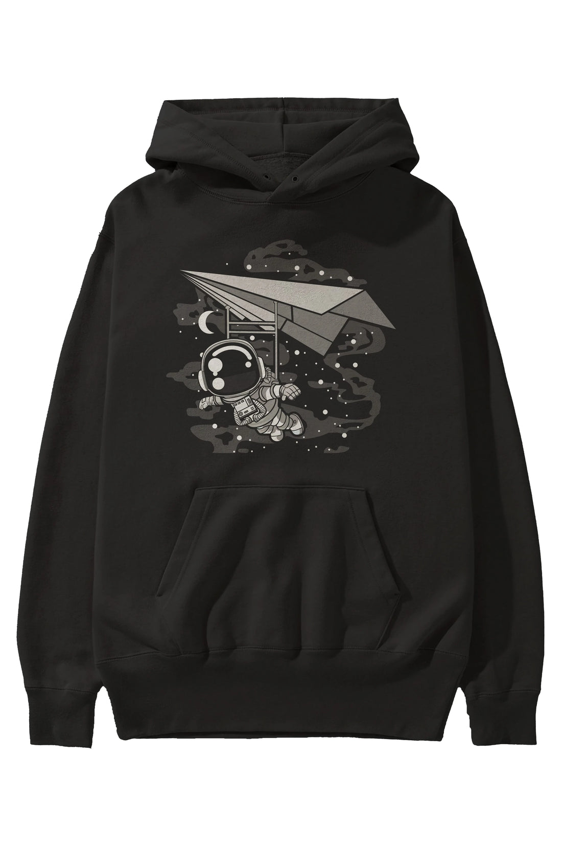 Astronaut Flying Ön Baskılı Hoodie Oversize Kapüşonlu Sweatshirt Erkek Kadın Unisex