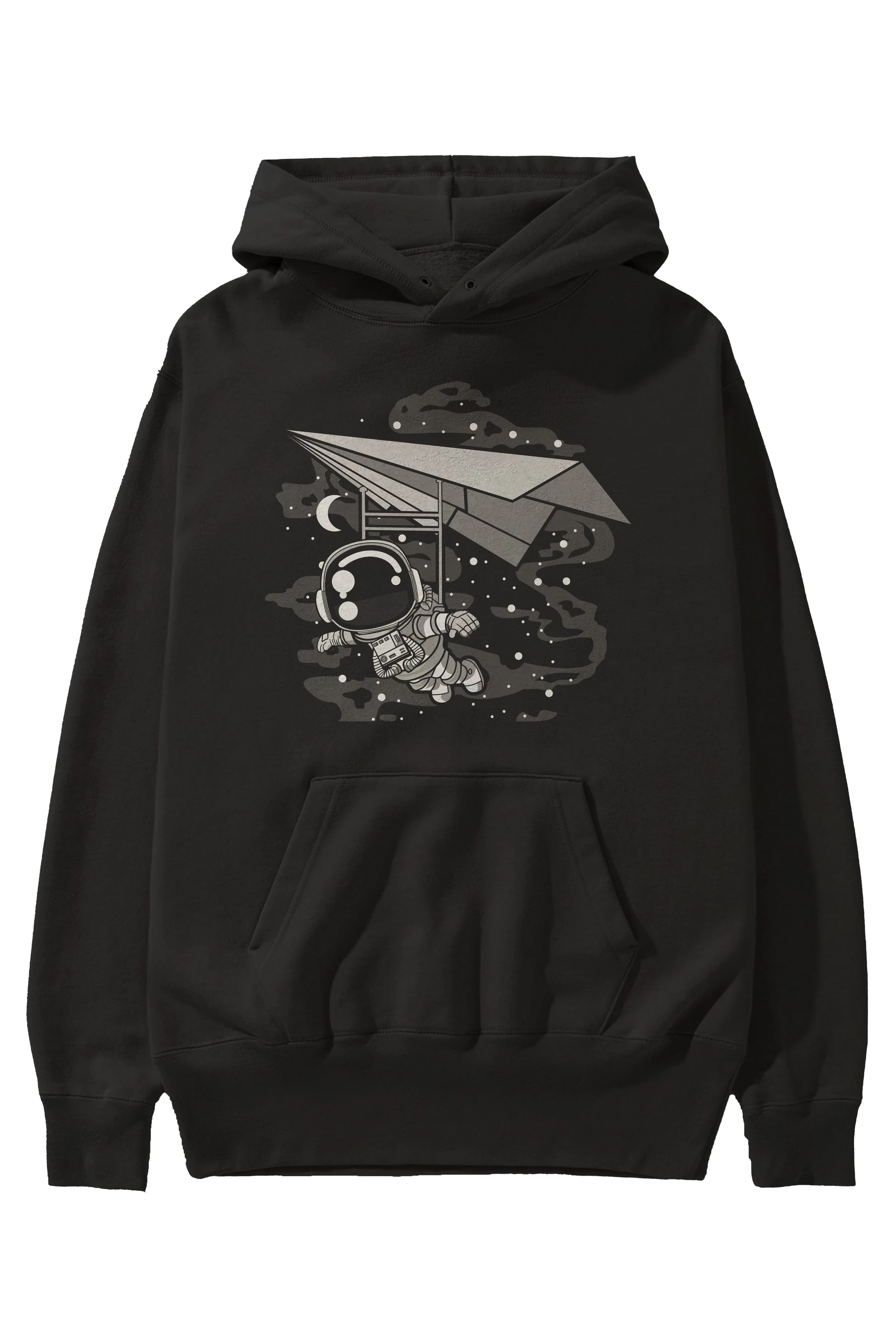 Astronaut Flying Ön Baskılı Hoodie Oversize Kapüşonlu Sweatshirt Erkek Kadın Unisex