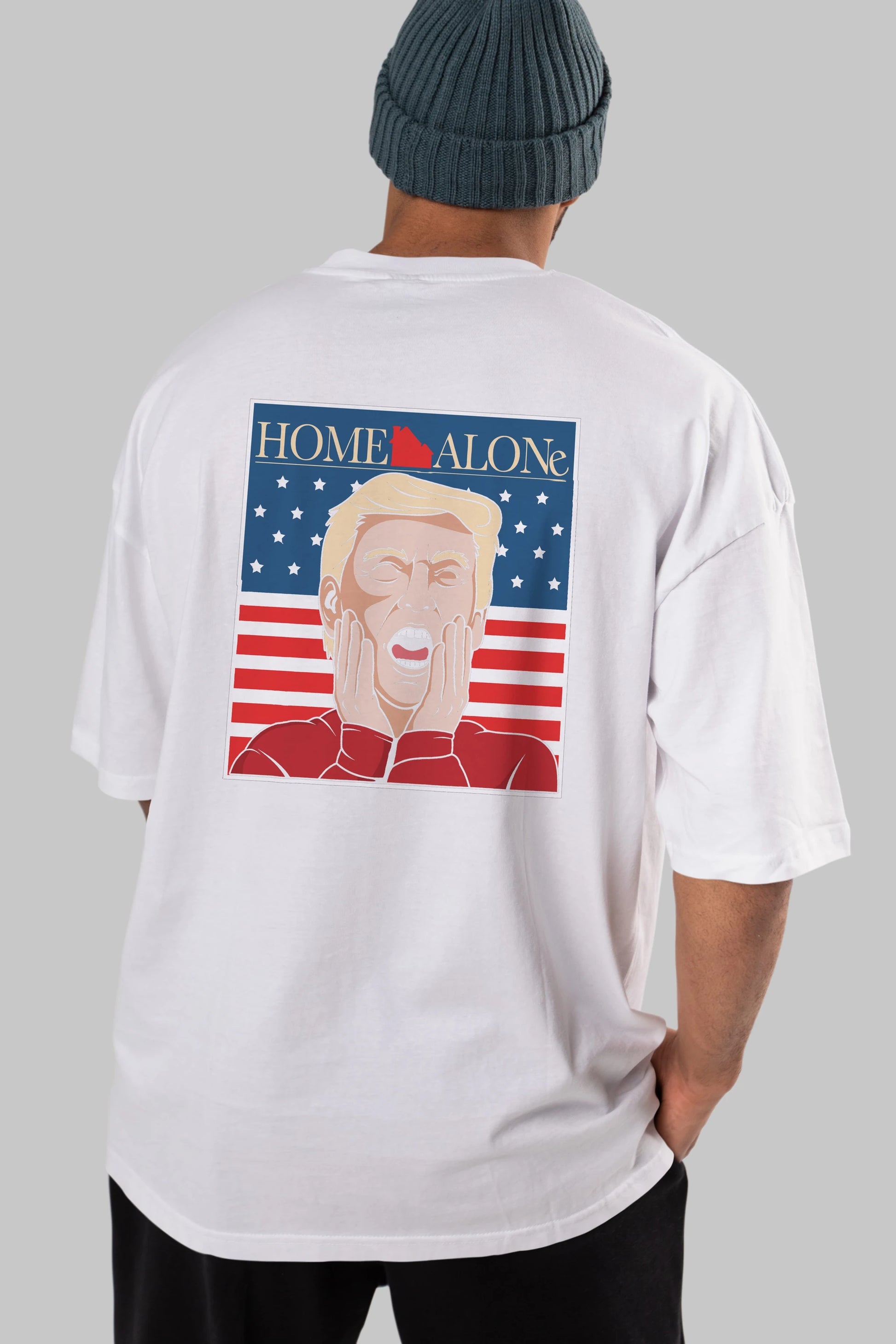 Home Alone Trump Arka Baskılı Oversize t-shirt Erkek Kadın Unisex %100 Pamuk tişort