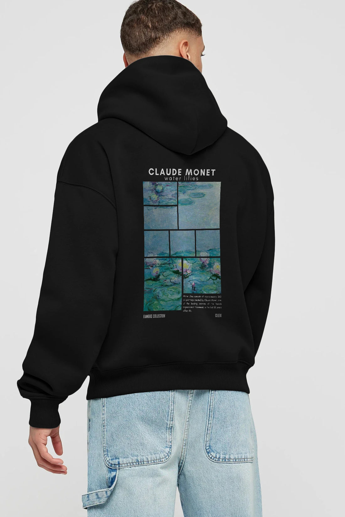Claude Monet Arka Baskılı Hoodie Oversize Kapüşonlu Sweatshirt Erkek Kadın