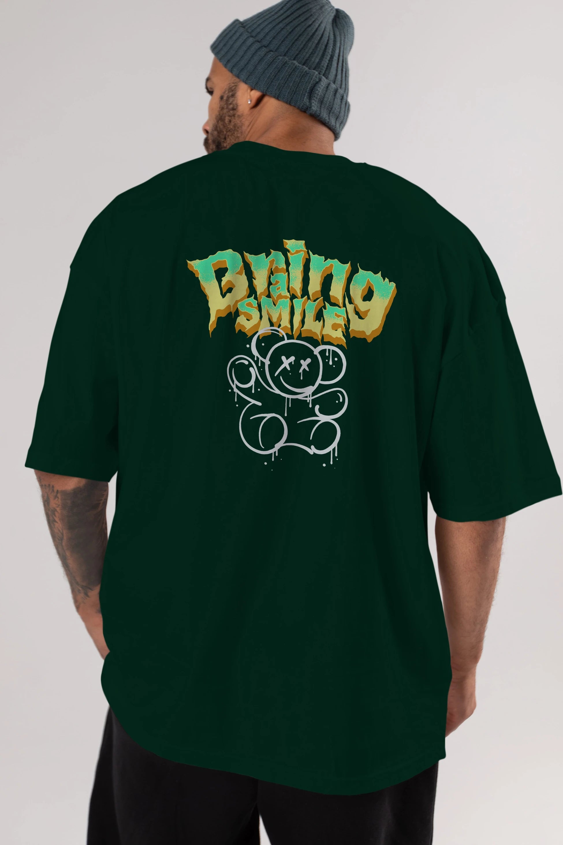 Teddy Bear Braing Smile Arka Baskılı Oversize t-shirt Erkek Kadın Unisex