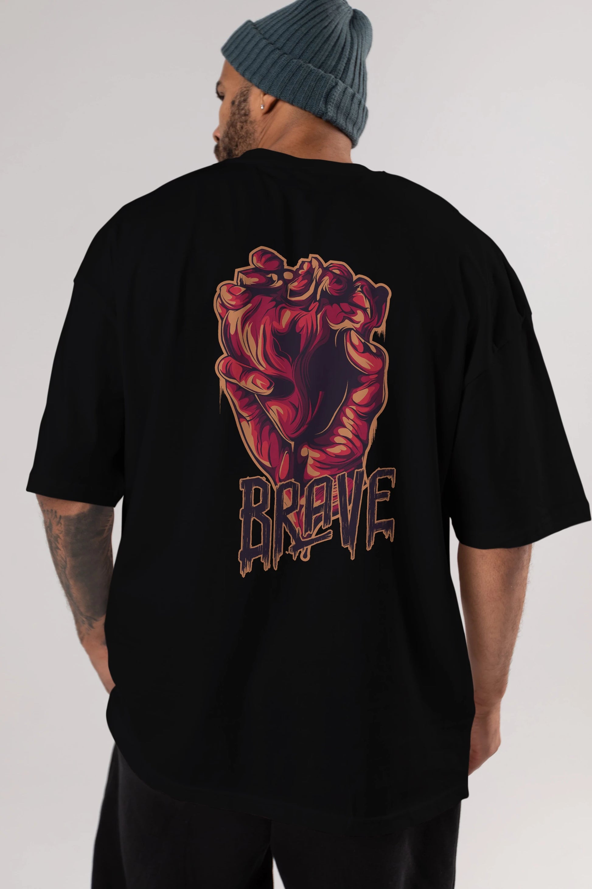 Brave Streetwear Arka Baskılı Oversize t-shirt Erkek Kadın Unisex