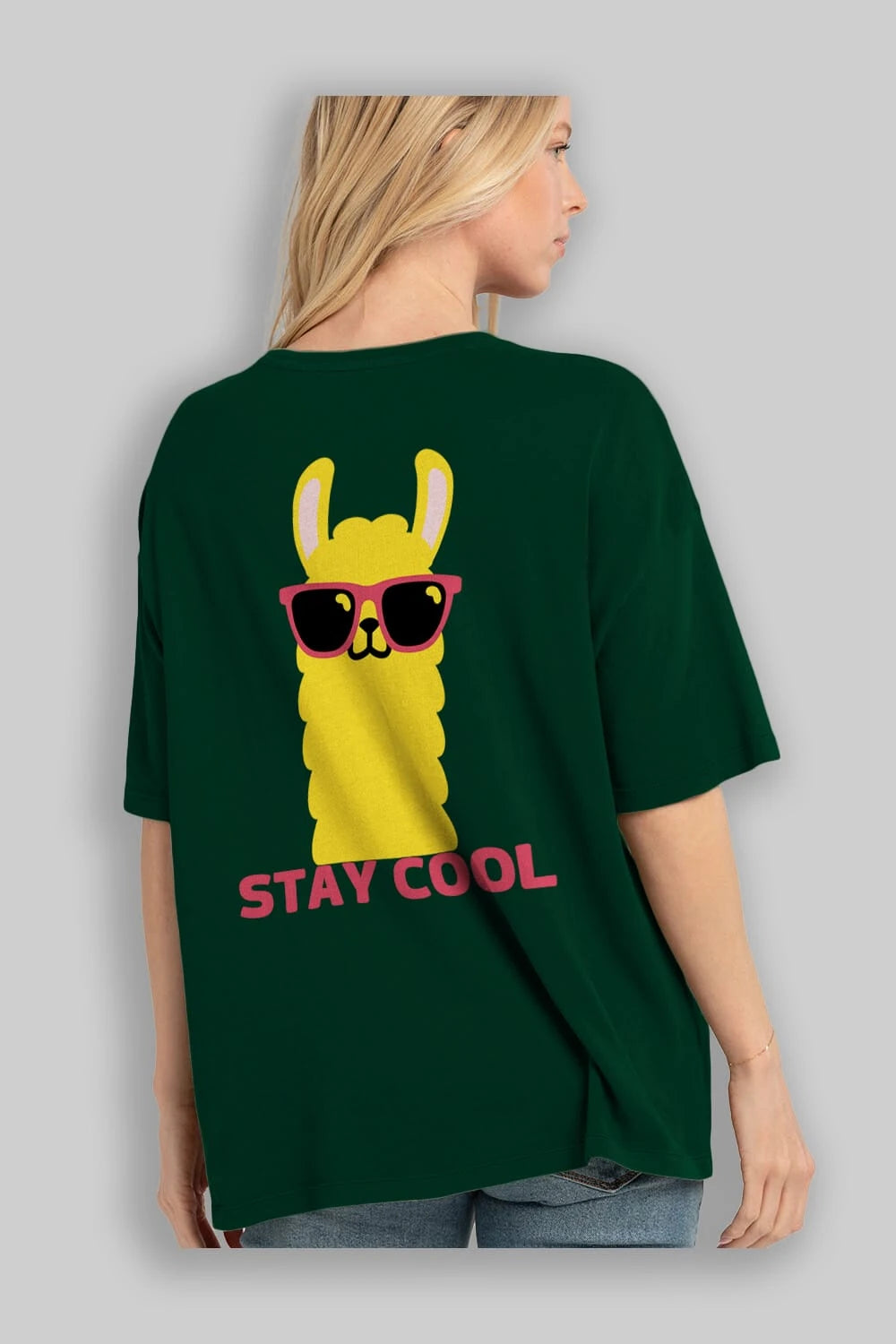 Stay Cool Yazılı Lama Arka Baskılı Oversize t-shirt Erkek Kadın Unisex