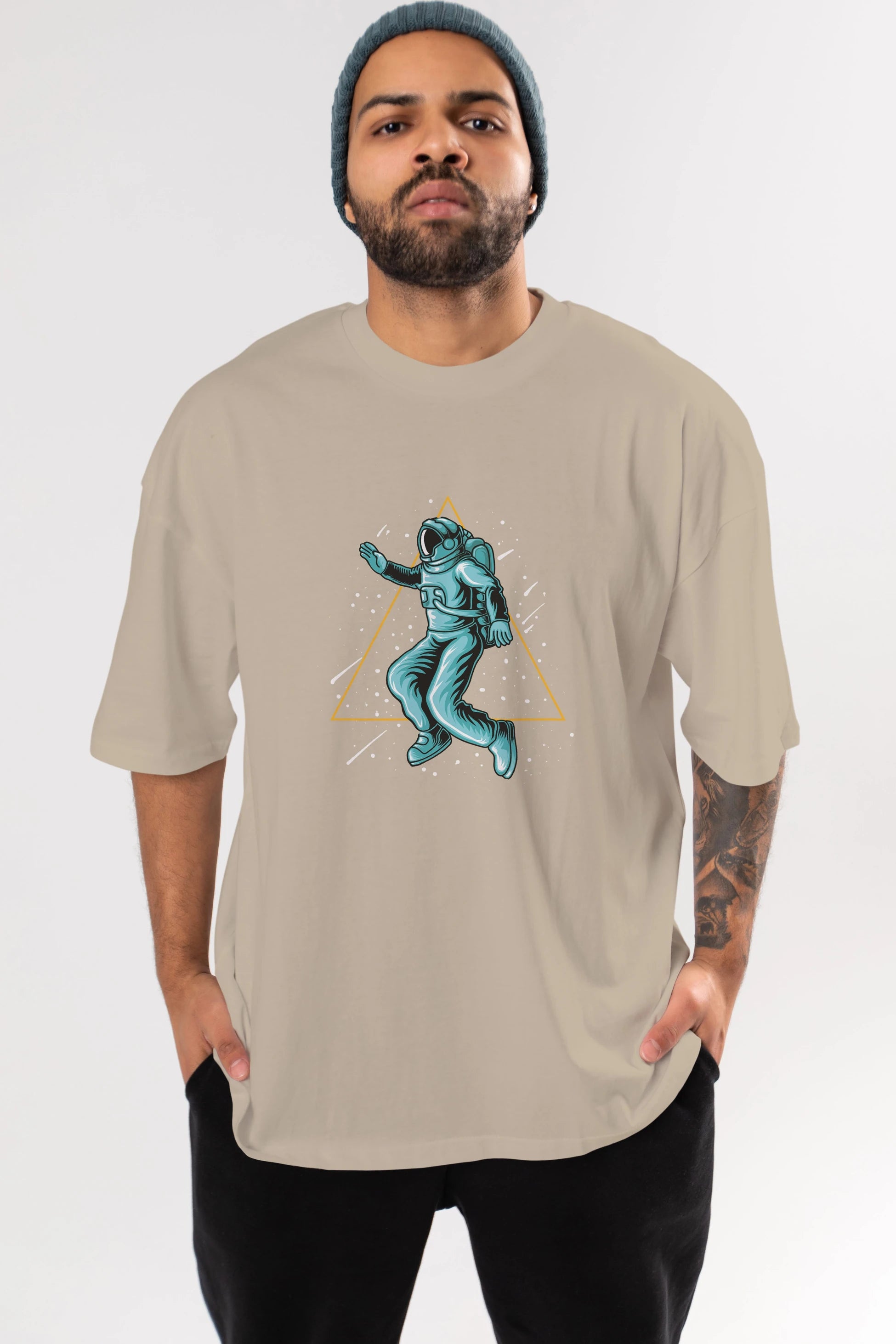 Astronaut Starry Triangle Ön Baskılı Oversize t-shirt Erkek Kadın Unisex