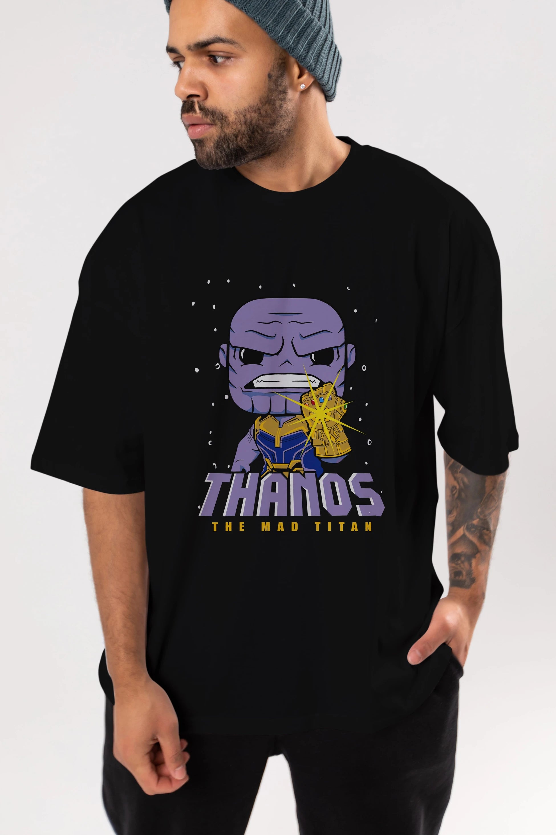 Thanos (1) Ön Baskılı Oversize t-shirt Erkek Kadın Unisex %100 Pamuk Bisiklet Yaka tişort