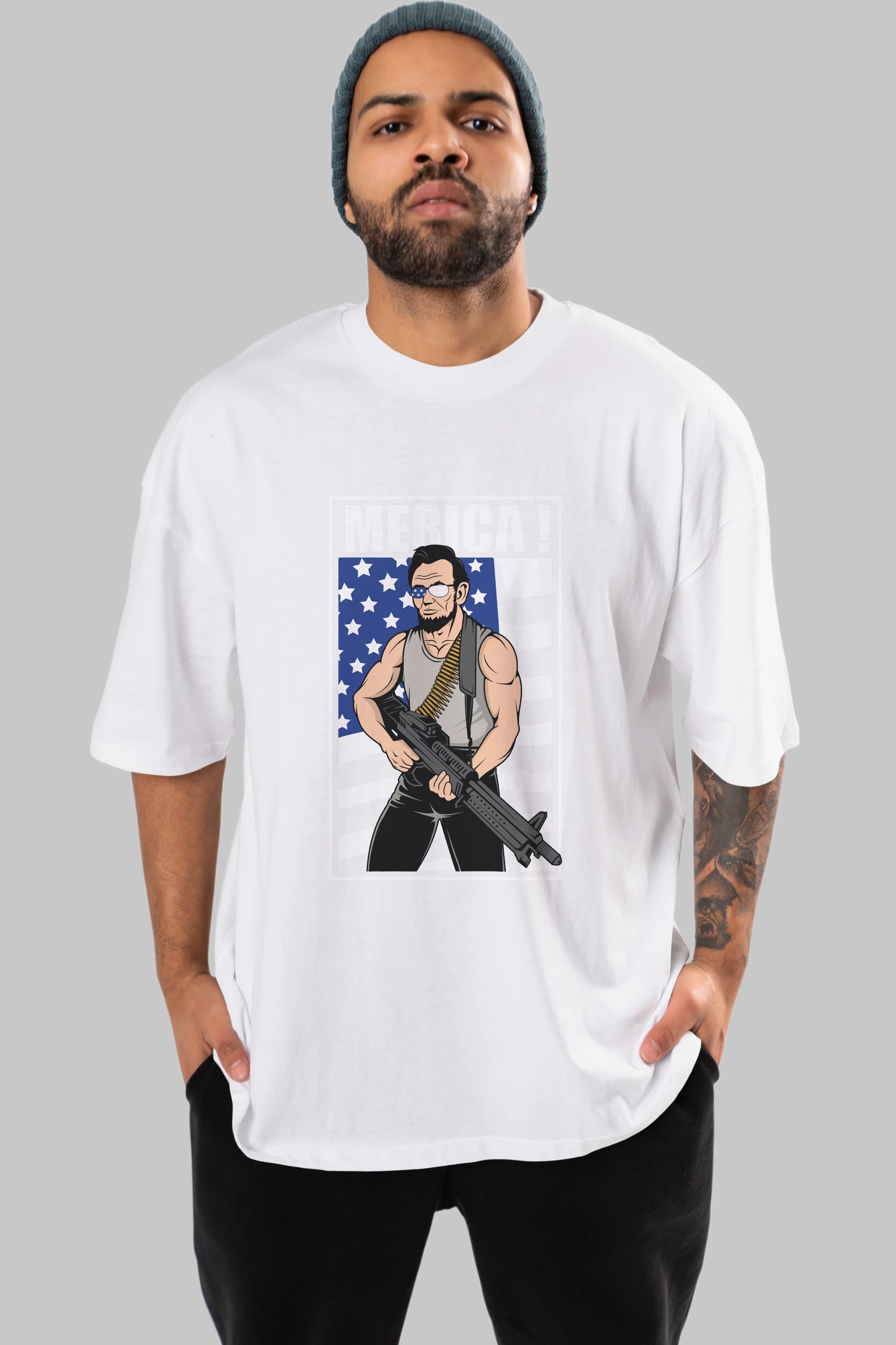 Lincoln Rambo Ön Baskılı Oversize t-shirt Erkek Kadın Unisex %100 Pamuk tişort