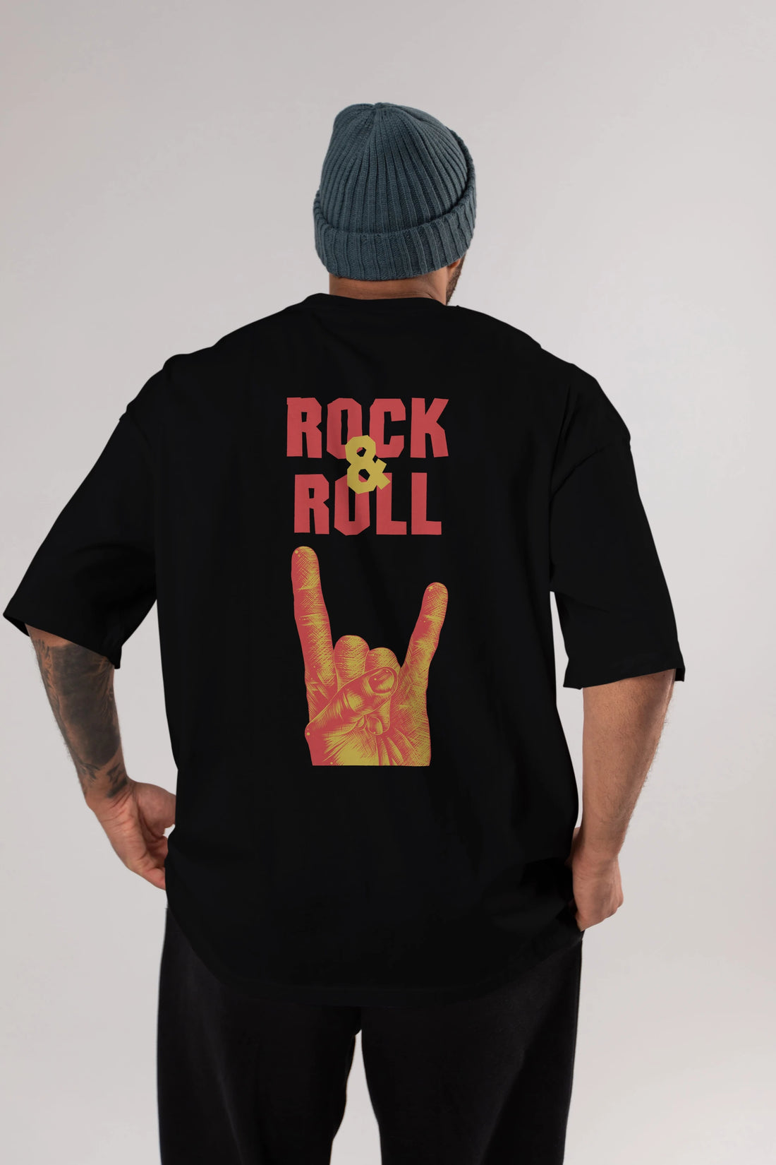 Rock & Roll Yazılı Arka Baskılı Oversize t-shirt Erkek Kadın Unisex