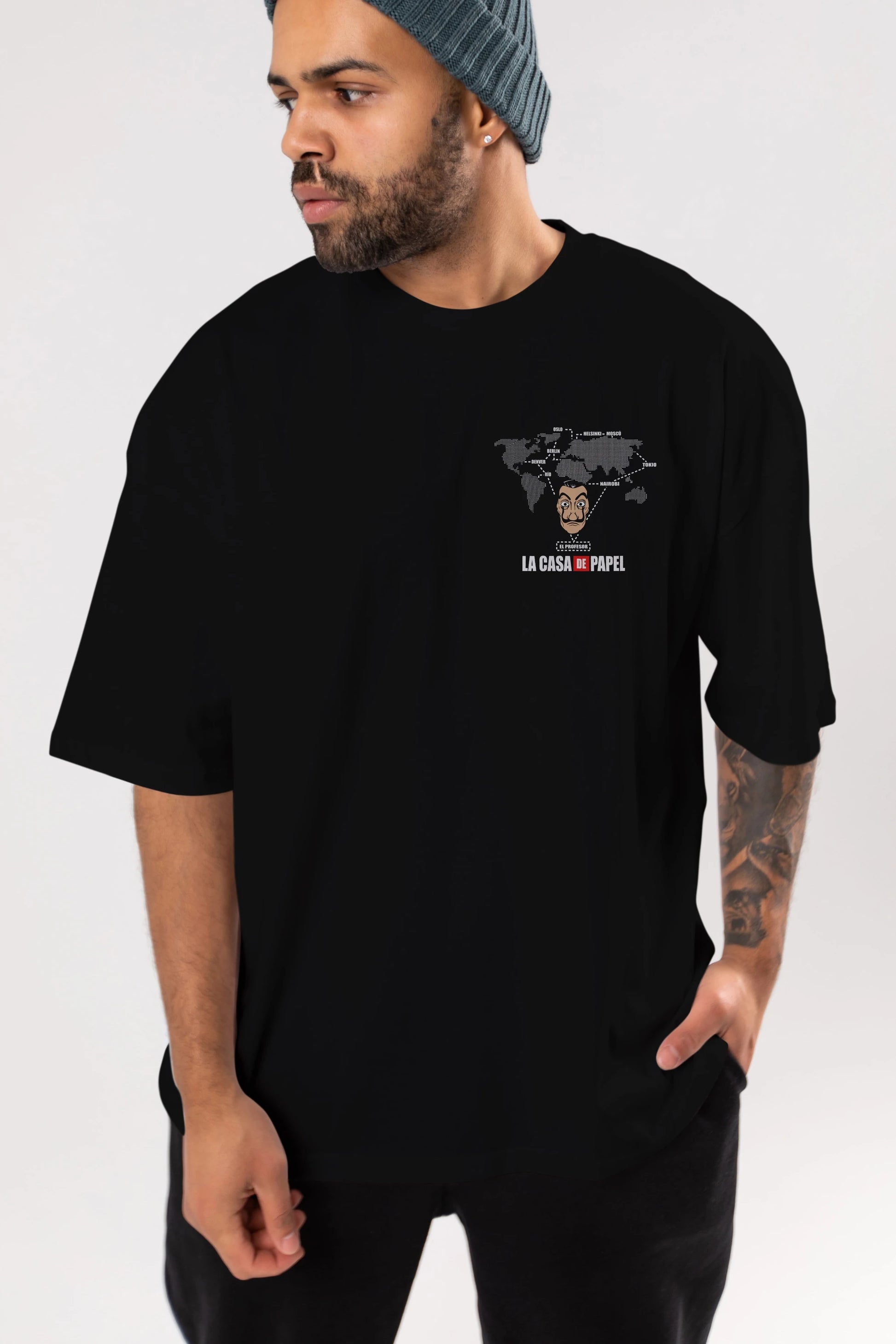 La Casa De Papel Ön Sol Baskılı Oversize t-shirt Erkek Kadın Unisex %100 Pamuk Bisiklet Yaka tişort