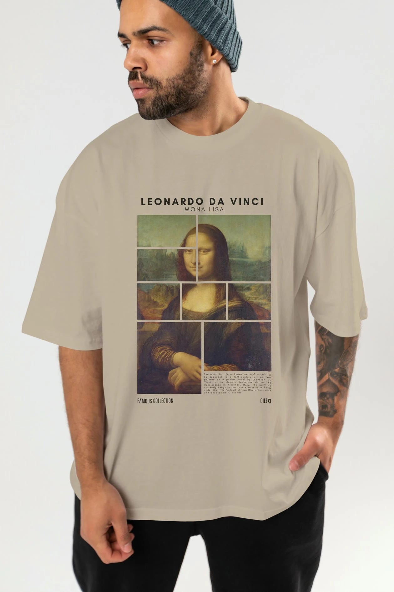 Leonardo Da Vinci Mona Lisa ön Baskılı Oversize t-shirt Erkek Kadın Bisiklet Yaka Pamuk tişort