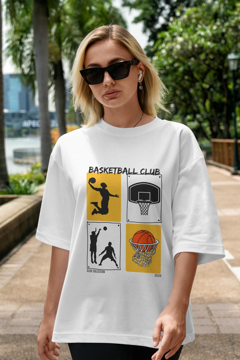 Basketball Club ön Baskılı Oversize t-shirt Erkek Kadın %100 Pamuk Bisiklet Yaka tişort