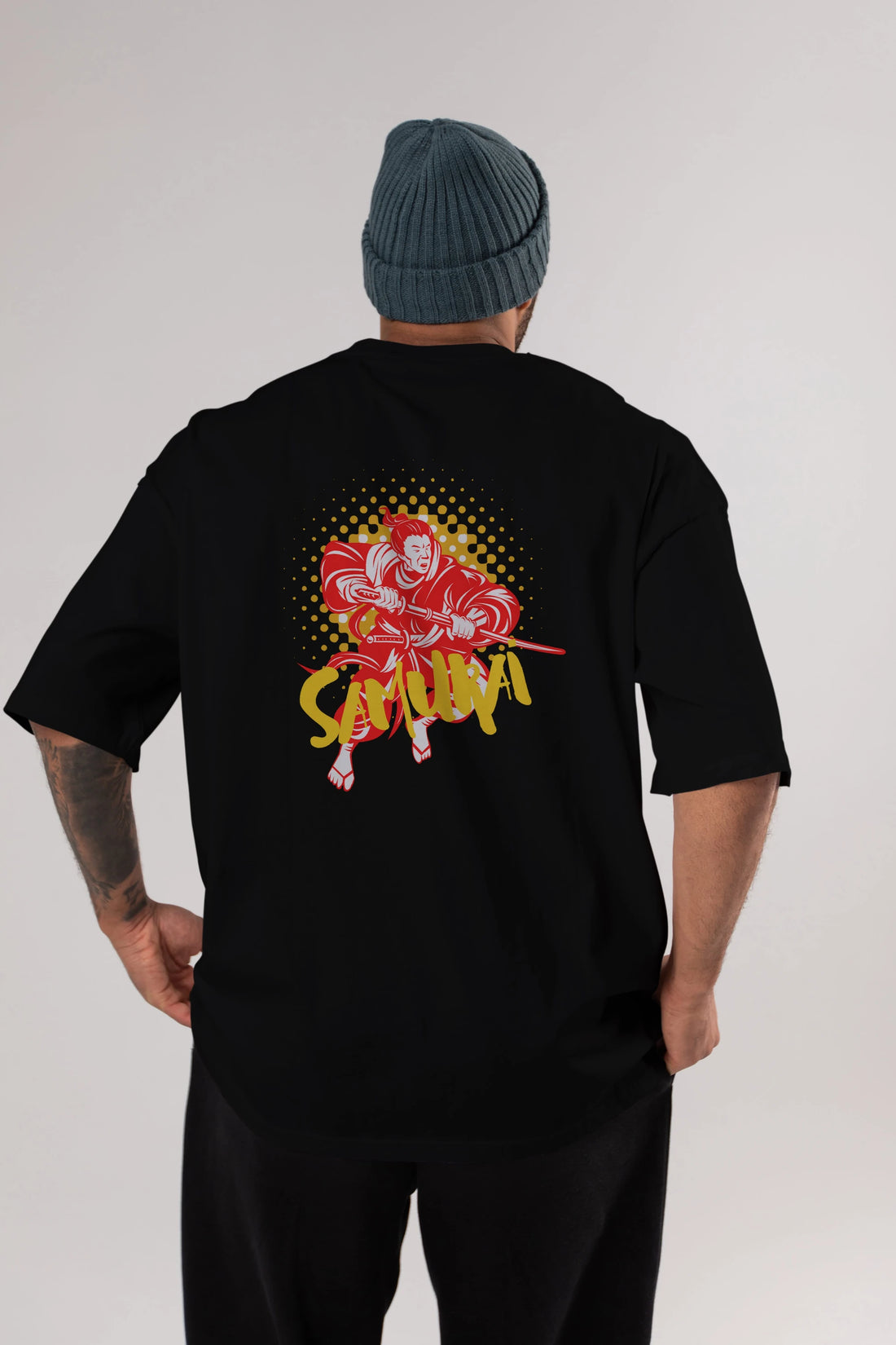 Samurai Arka Baskılı Oversize t-shirt Erkek Kadın Unisex