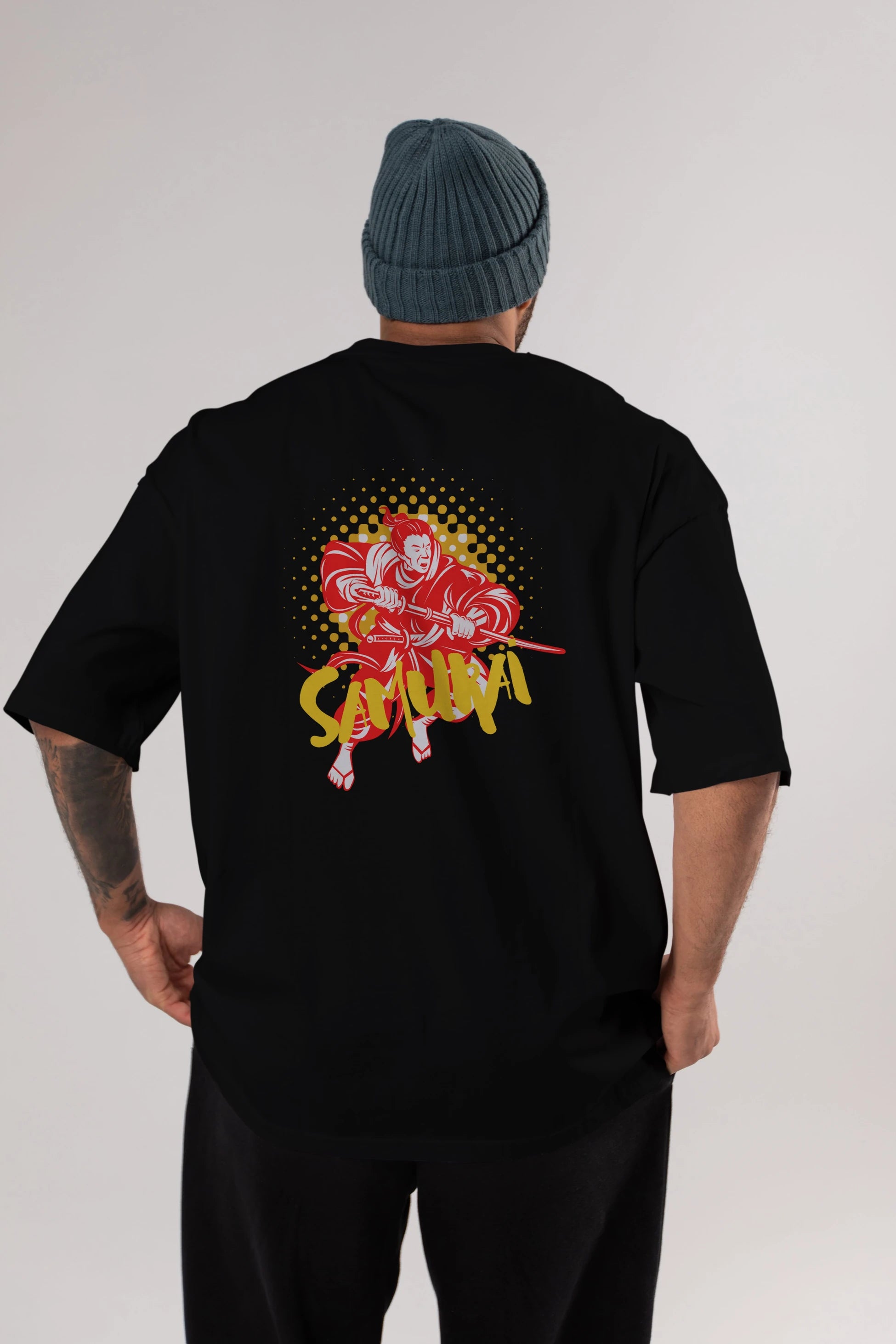 Samurai Arka Baskılı Oversize t-shirt Erkek Kadın Unisex