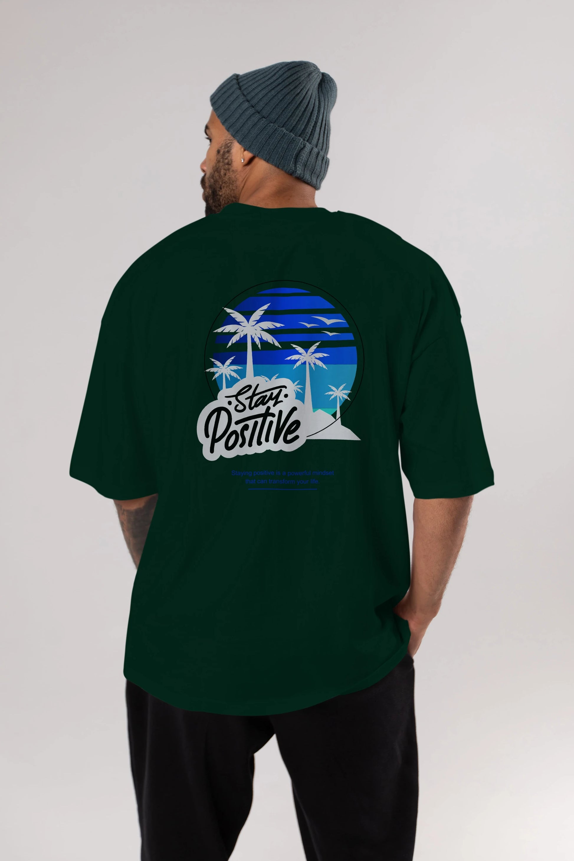 Stay Positive Yazılı Arka Baskılı Oversize t-shirt Erkek Kadın Unisex