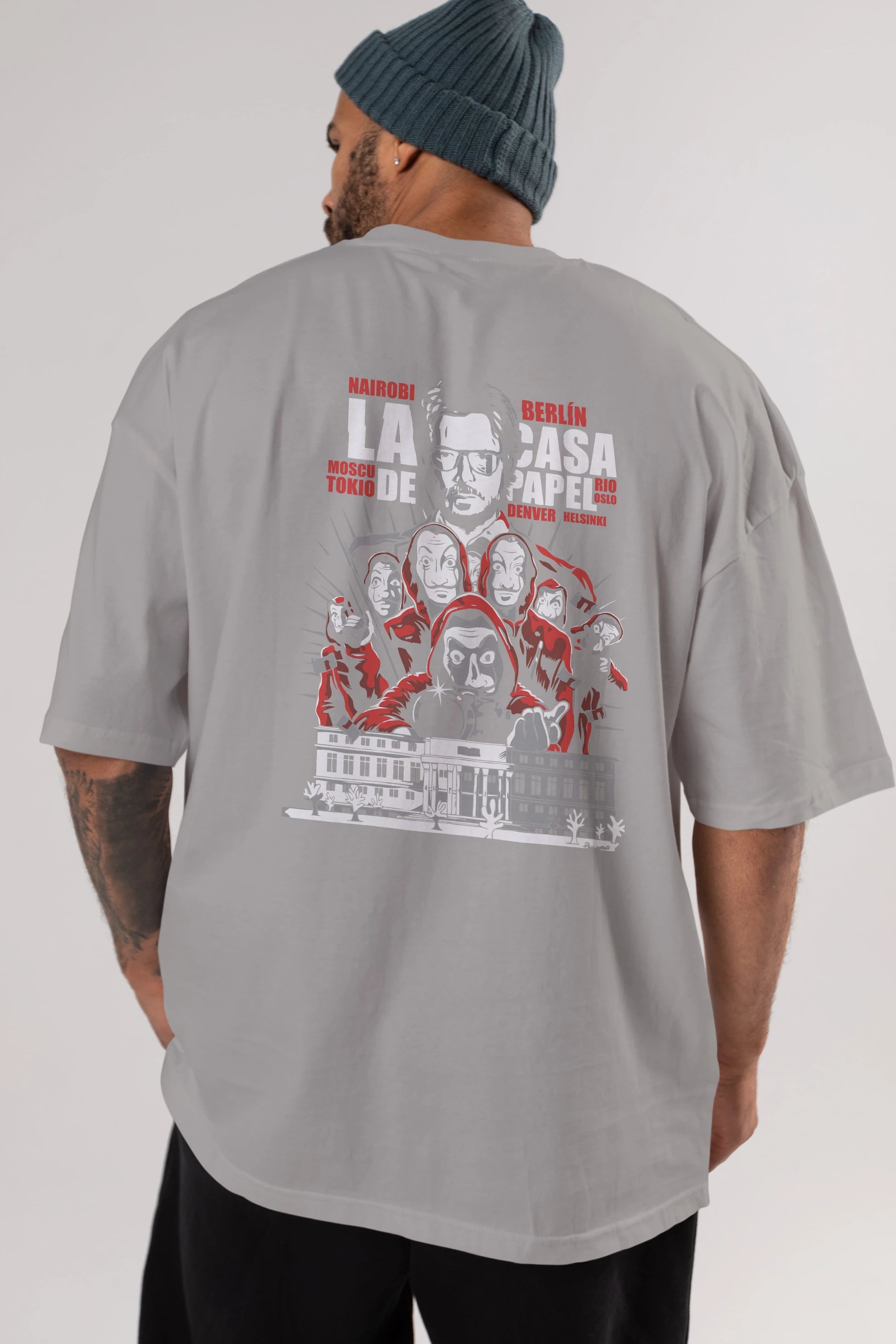 La Casa De Papel (2) Arka Baskılı Oversize t-shirt Erkek Kadın Unisex %100 Pamuk Bisiklet Yaka tişort