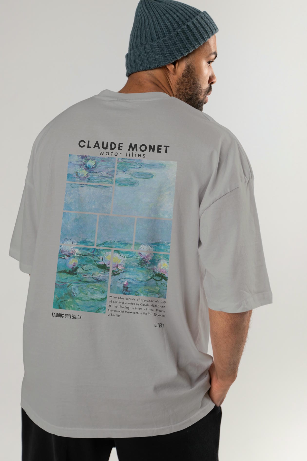 Claude Monet Arka Baskılı Oversize t-shirt Erkek Kadın Bisiklet Yaka Pamuk tişort