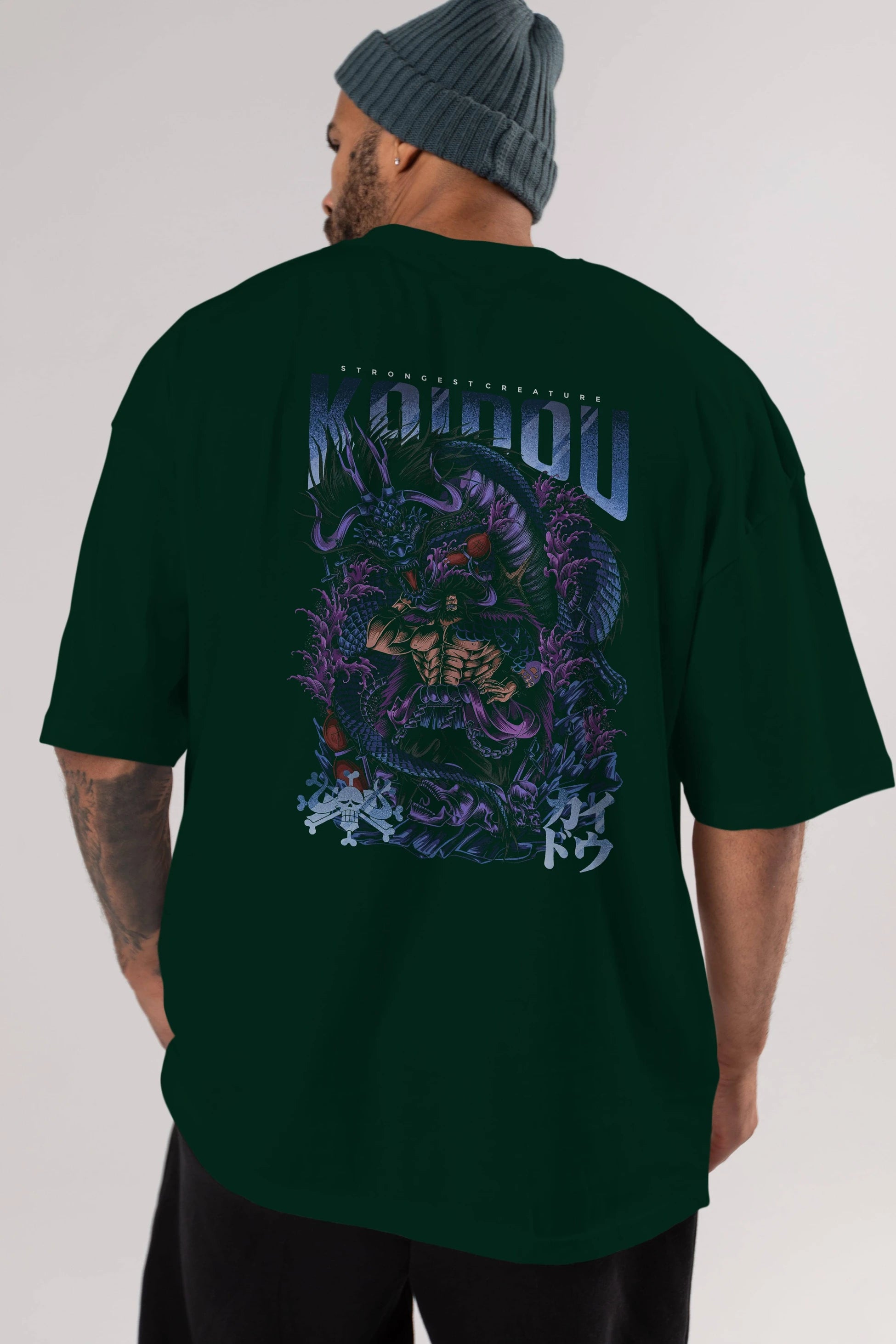 KAIDOU ONE PIECE Anime Arka Baskılı Oversize t-shirt Erkek Kadın Unisex