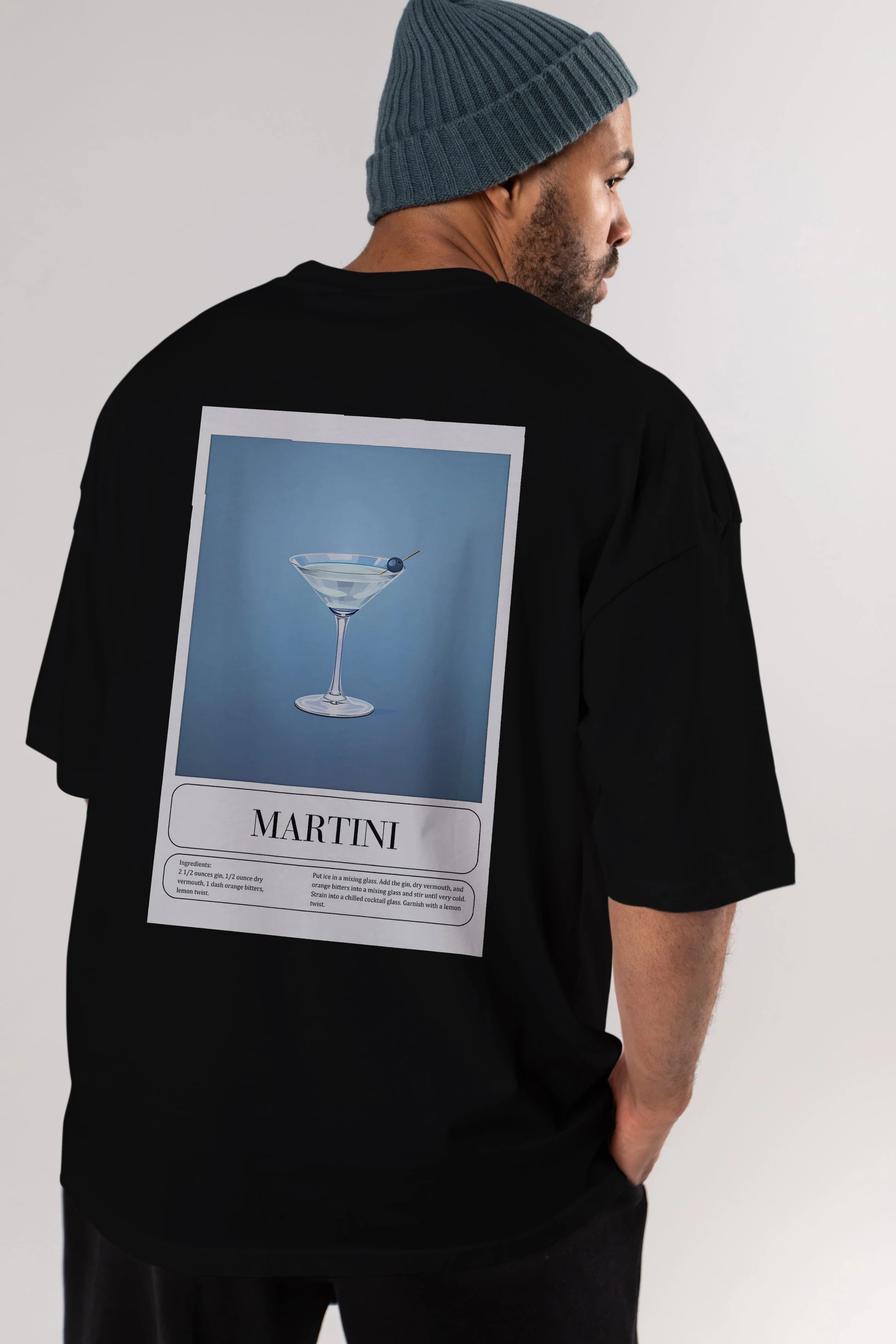 Martini Arka Baskılı Oversize t-shirt Erkek Kadın Unisex %100 Pamuk Bisiklet Yaka tişort