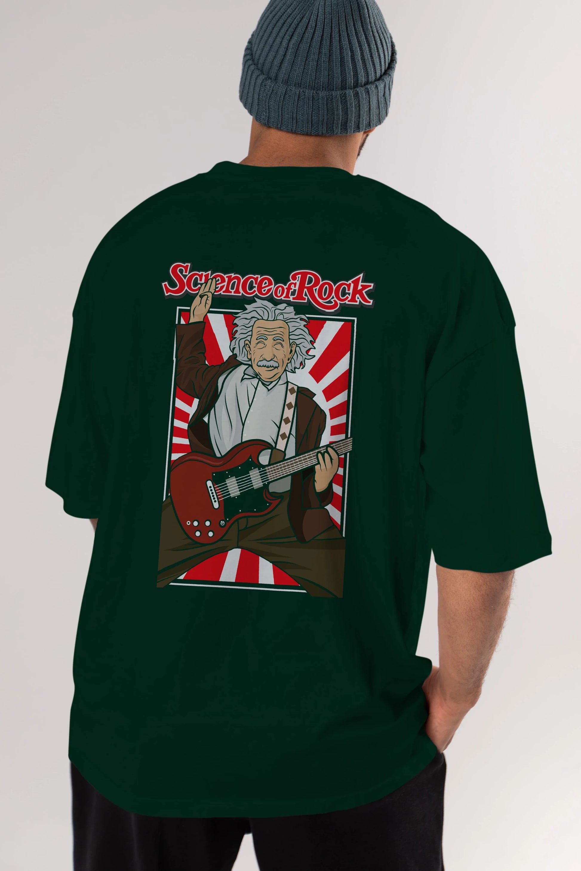 Einstein Science Of Rock Arka Baskılı Oversize t-shirt Erkek Kadın Unisex %100 Pamuk tişort