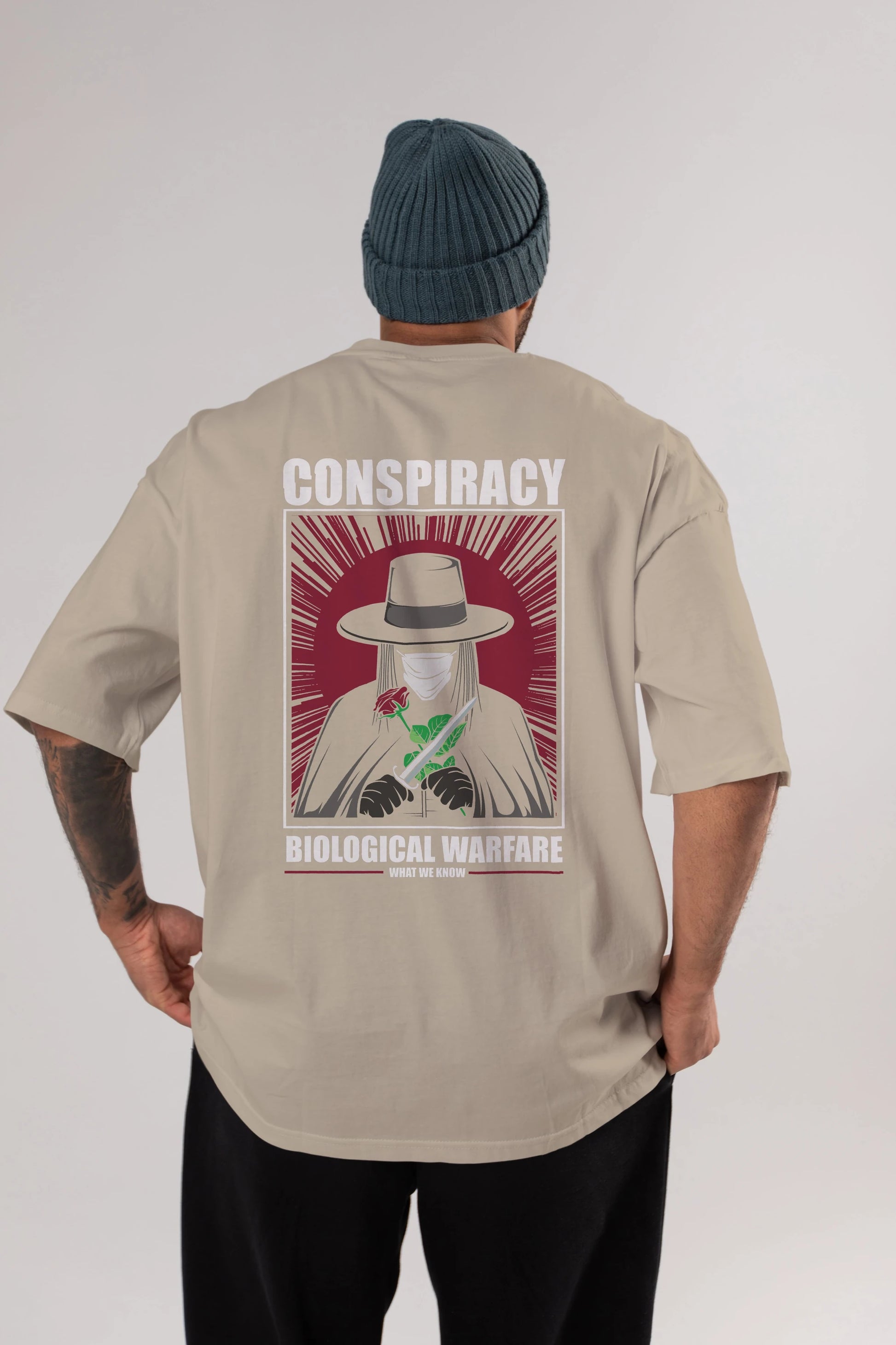 Vendetta Masker Arka Baskılı Oversize t-shirt Erkek Kadın Unisex %100 Pamuk tişort