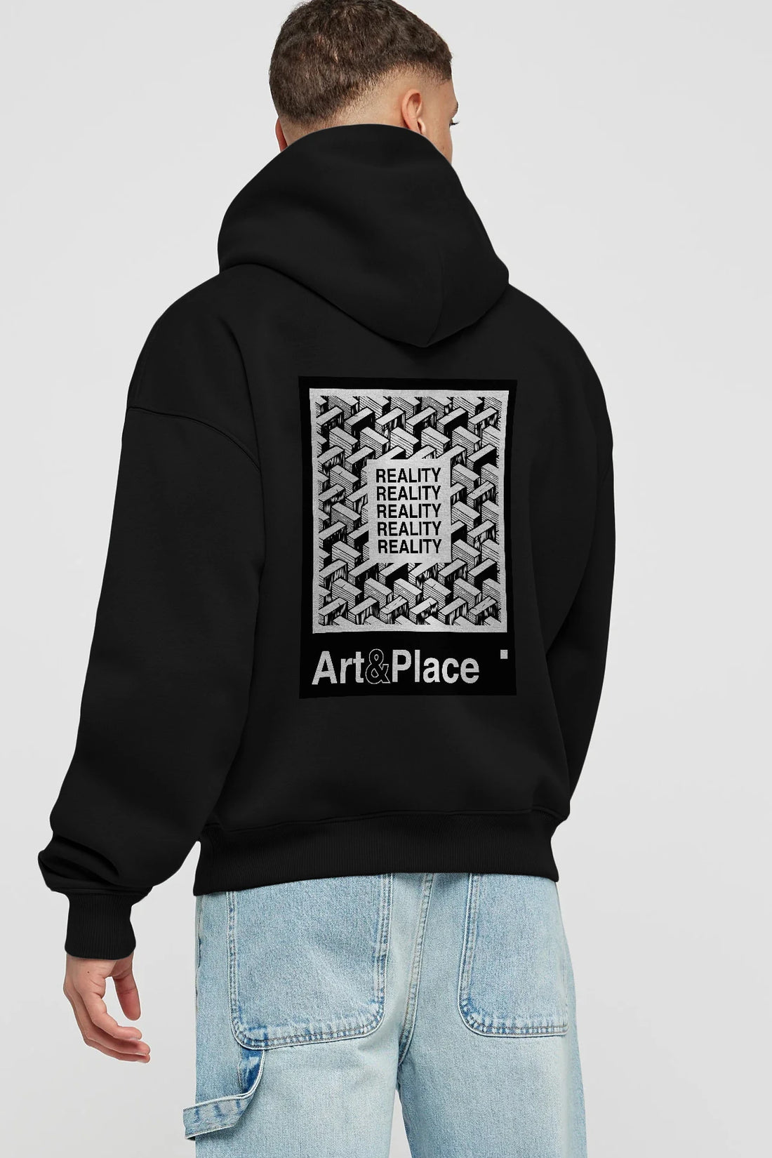 Reality Arka Baskılı Hoodie Oversize Kapüşonlu Sweatshirt Erkek Kadın Unisex
