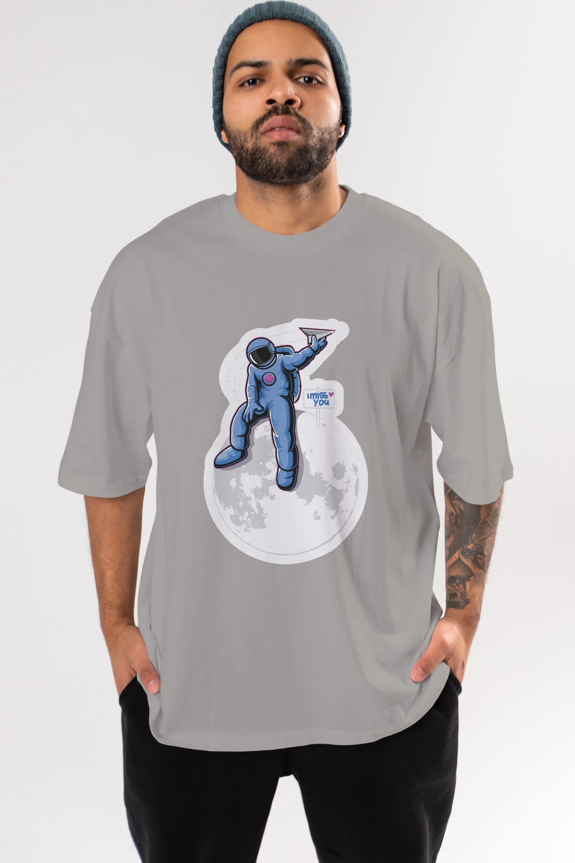 Astro Missing Earth Sticker Ön Baskılı Oversize t-shirt Erkek Kadın Unisex