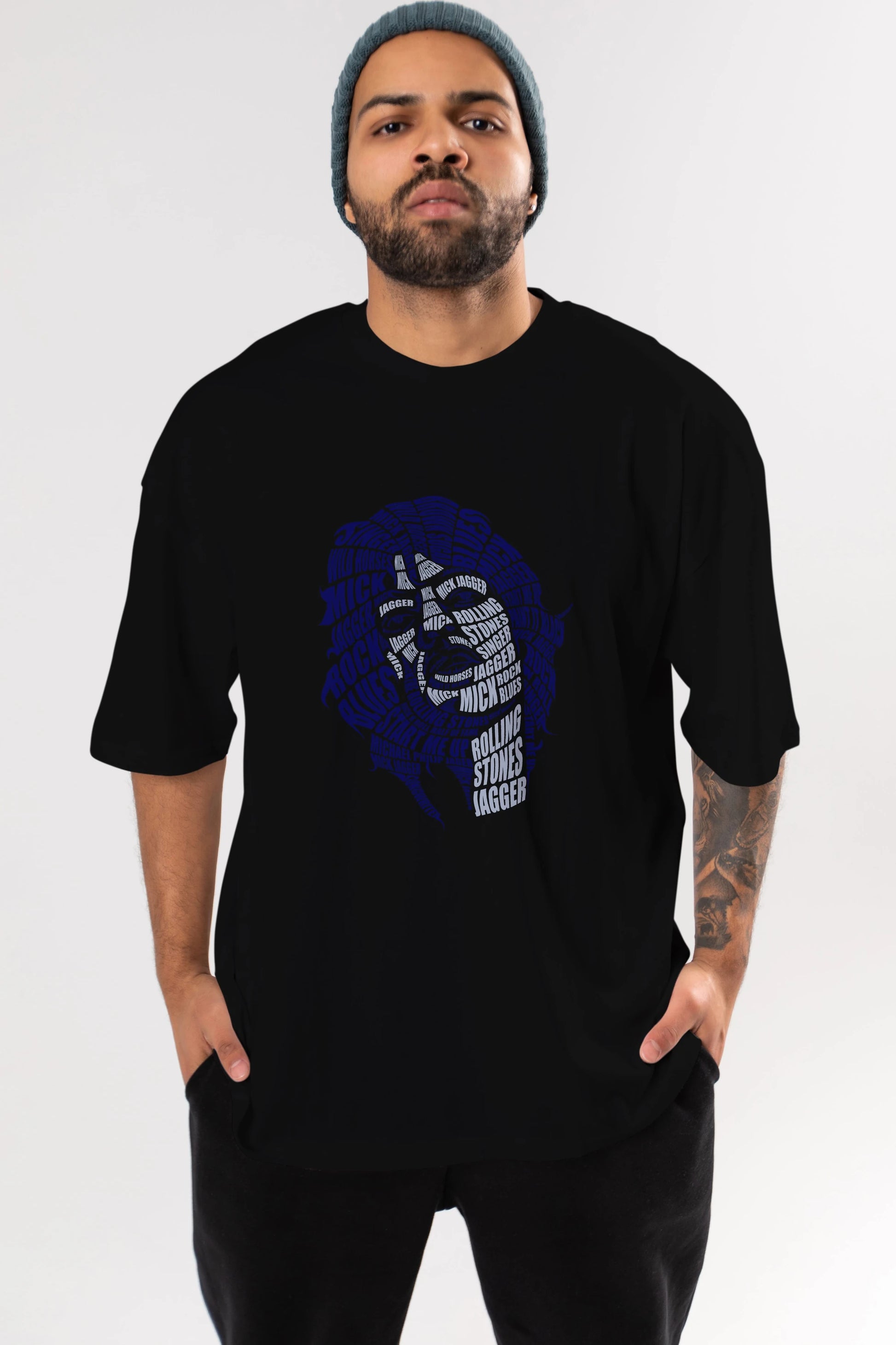 Mick Jagger Calligram Ön Baskılı Oversize t-shirt %100 pamuk Erkek Kadın Unisex