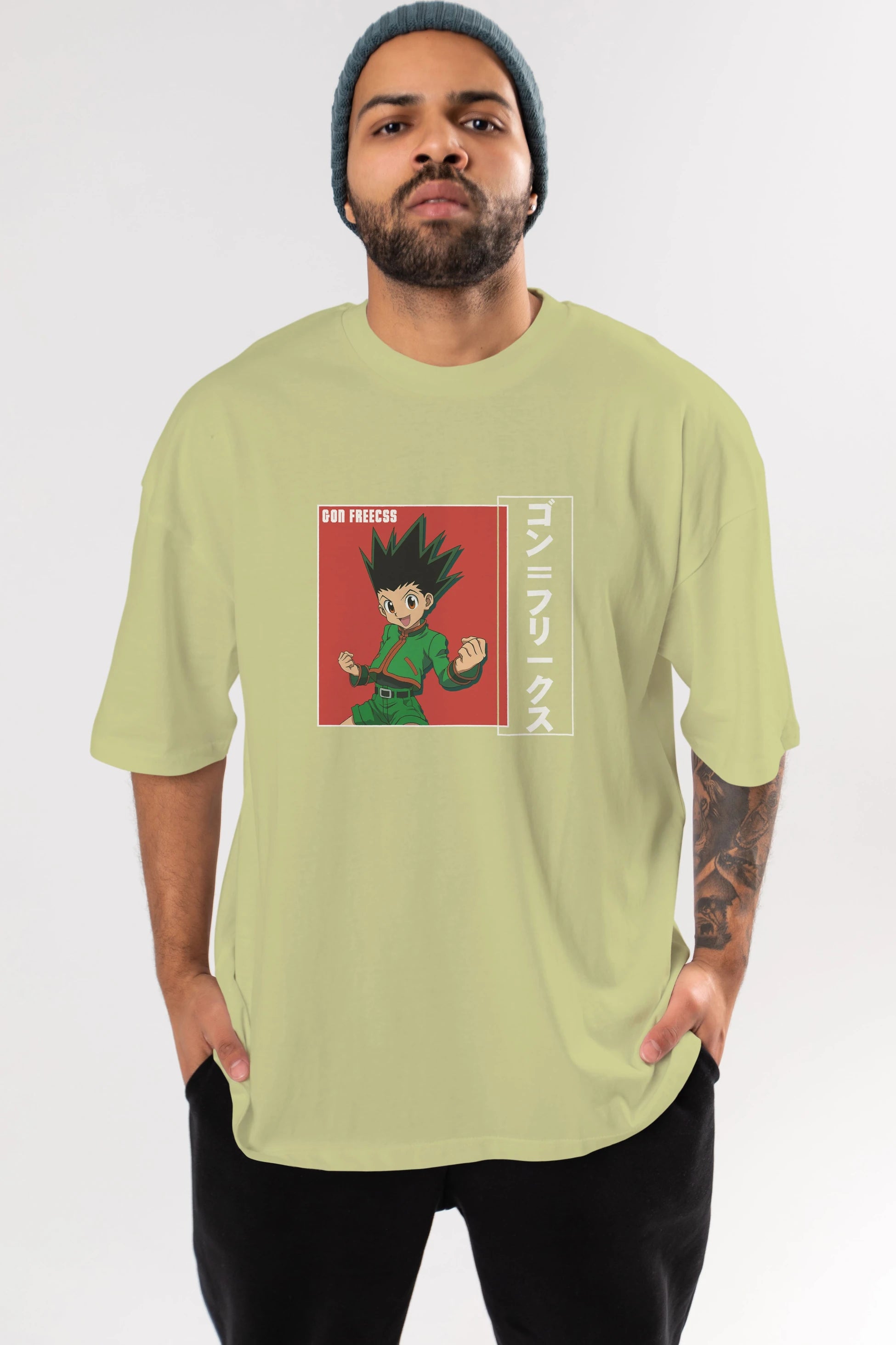 Gon Freecss HUNTER X HUNTER 5 Anime Ön Baskılı Oversize t-shirt %100 pamuk Erkek Kadın Unisex